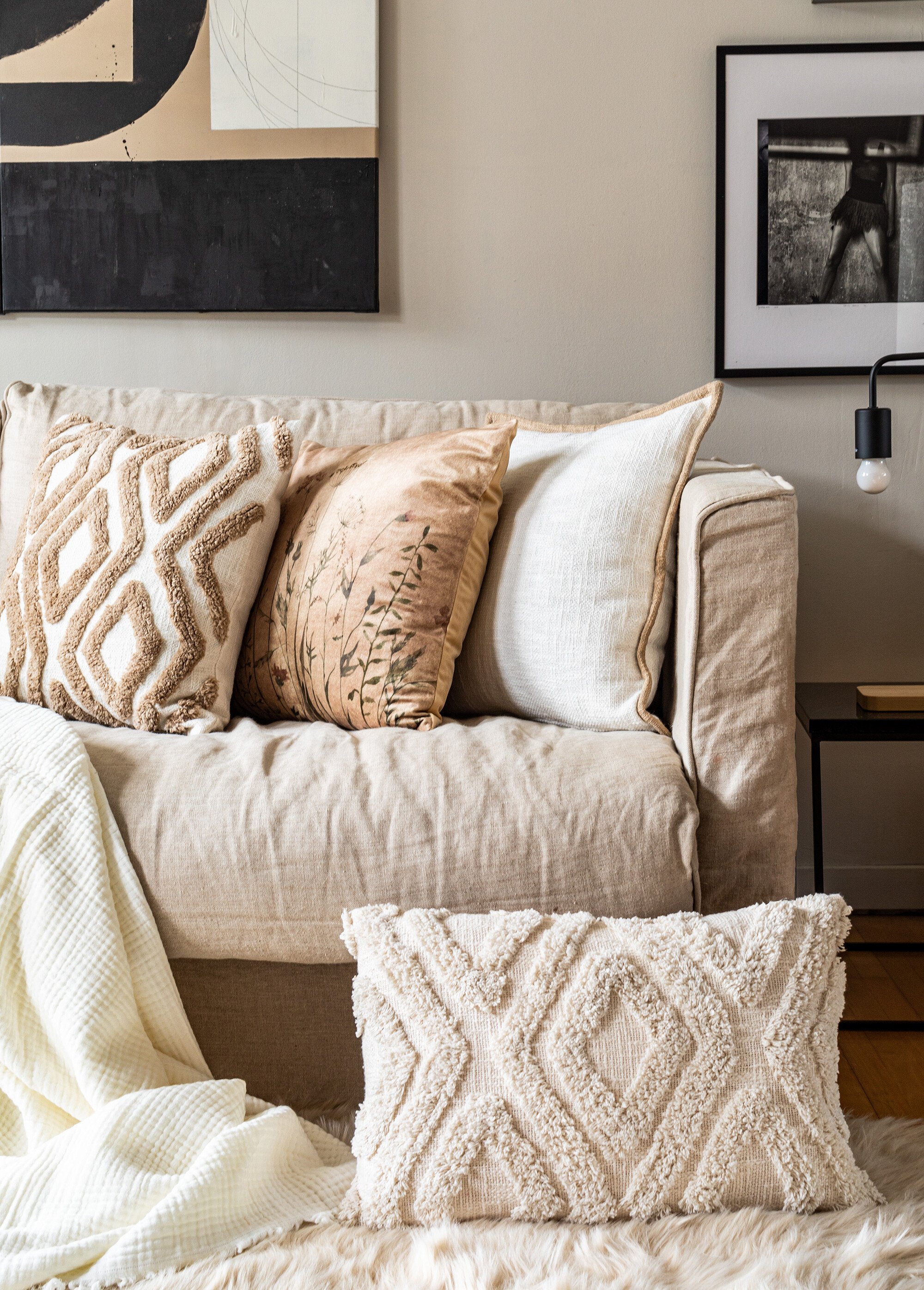 Coussin déco, motif en relief losanges Beige TIS-SAHARA SI1