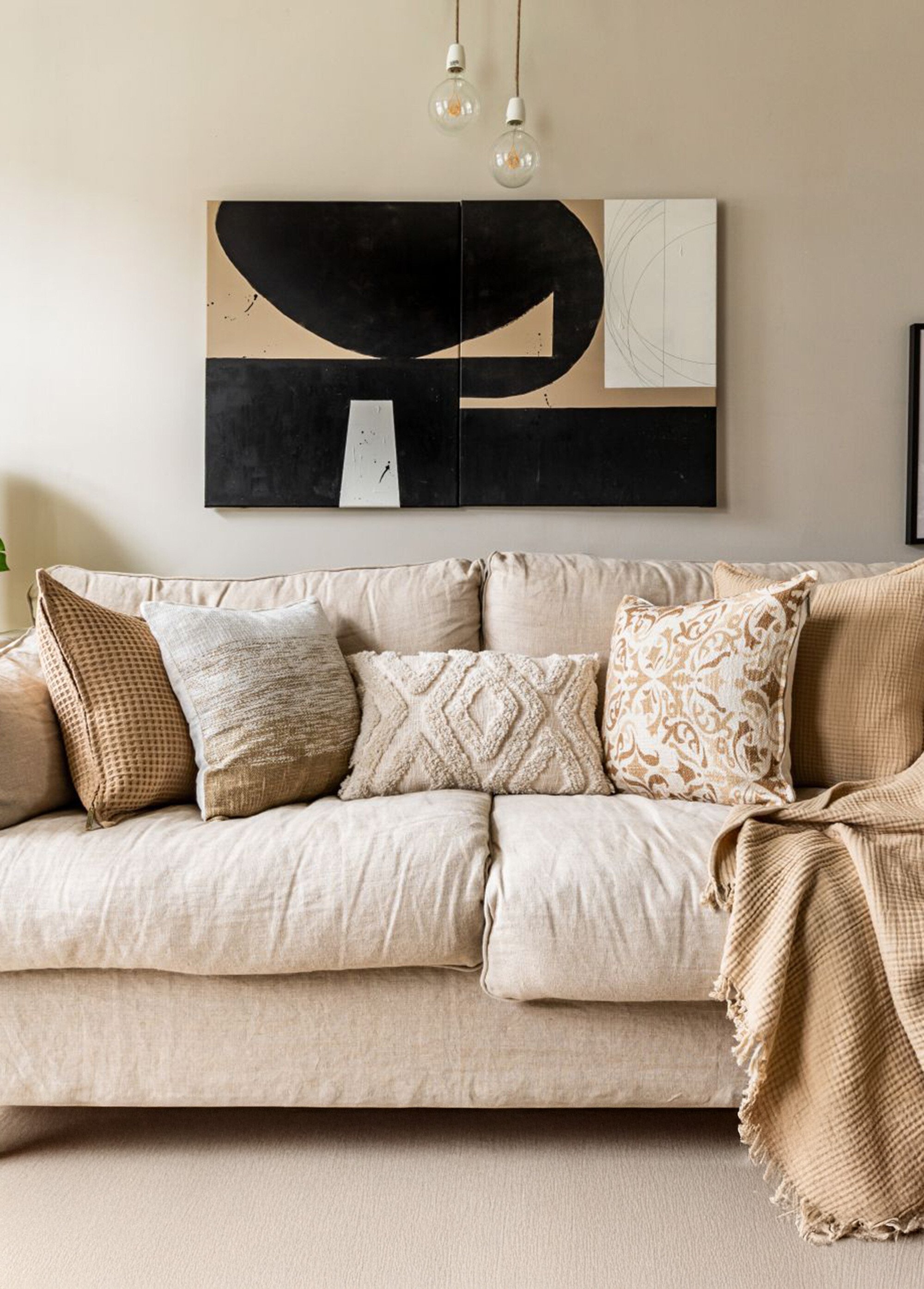 Coussin déco, motif en relief losanges Beige TIS-SAHARA SI2