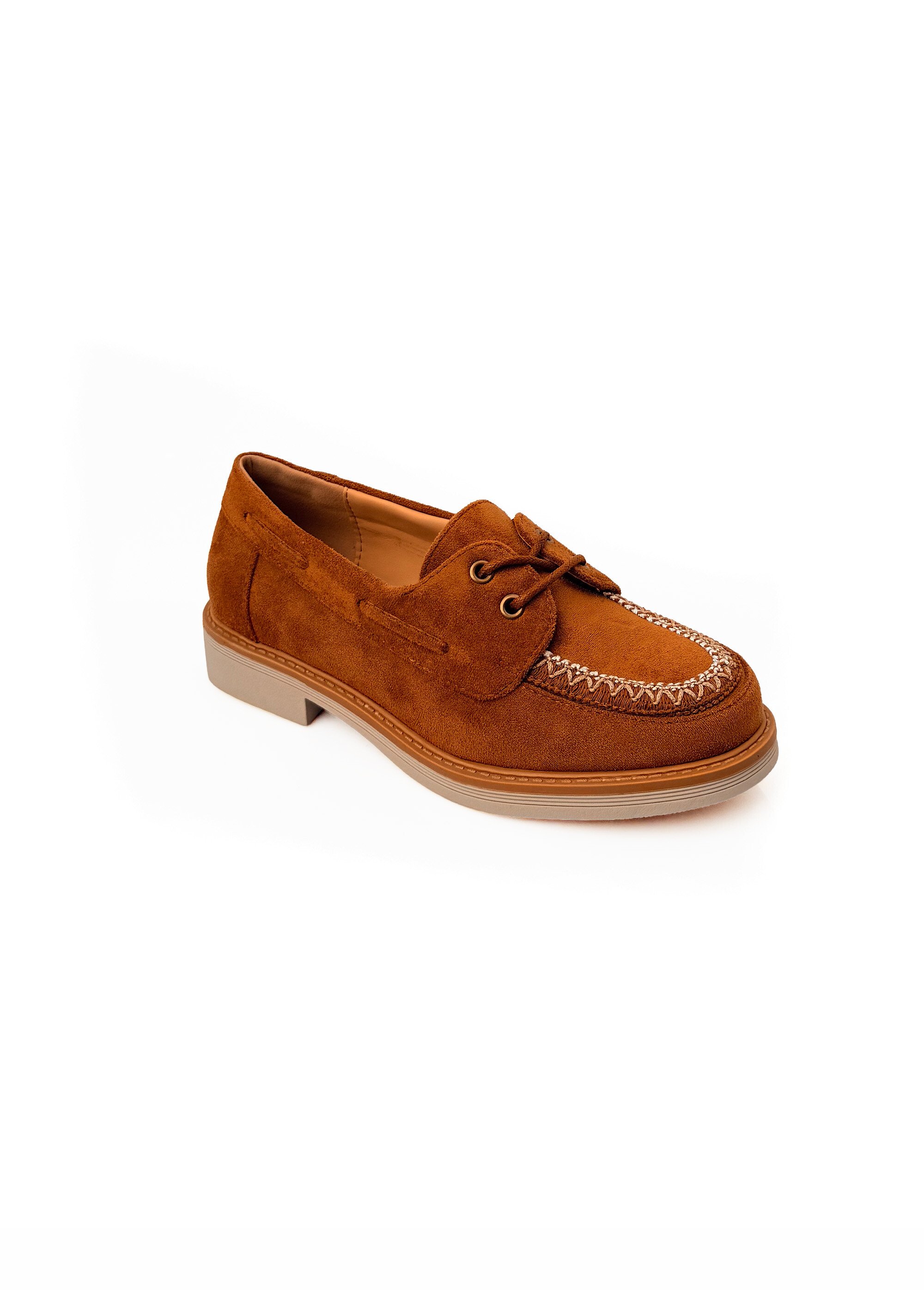 Derbies aspect suédine, détails brodés Femme Marron JP-TDF5440 FA1