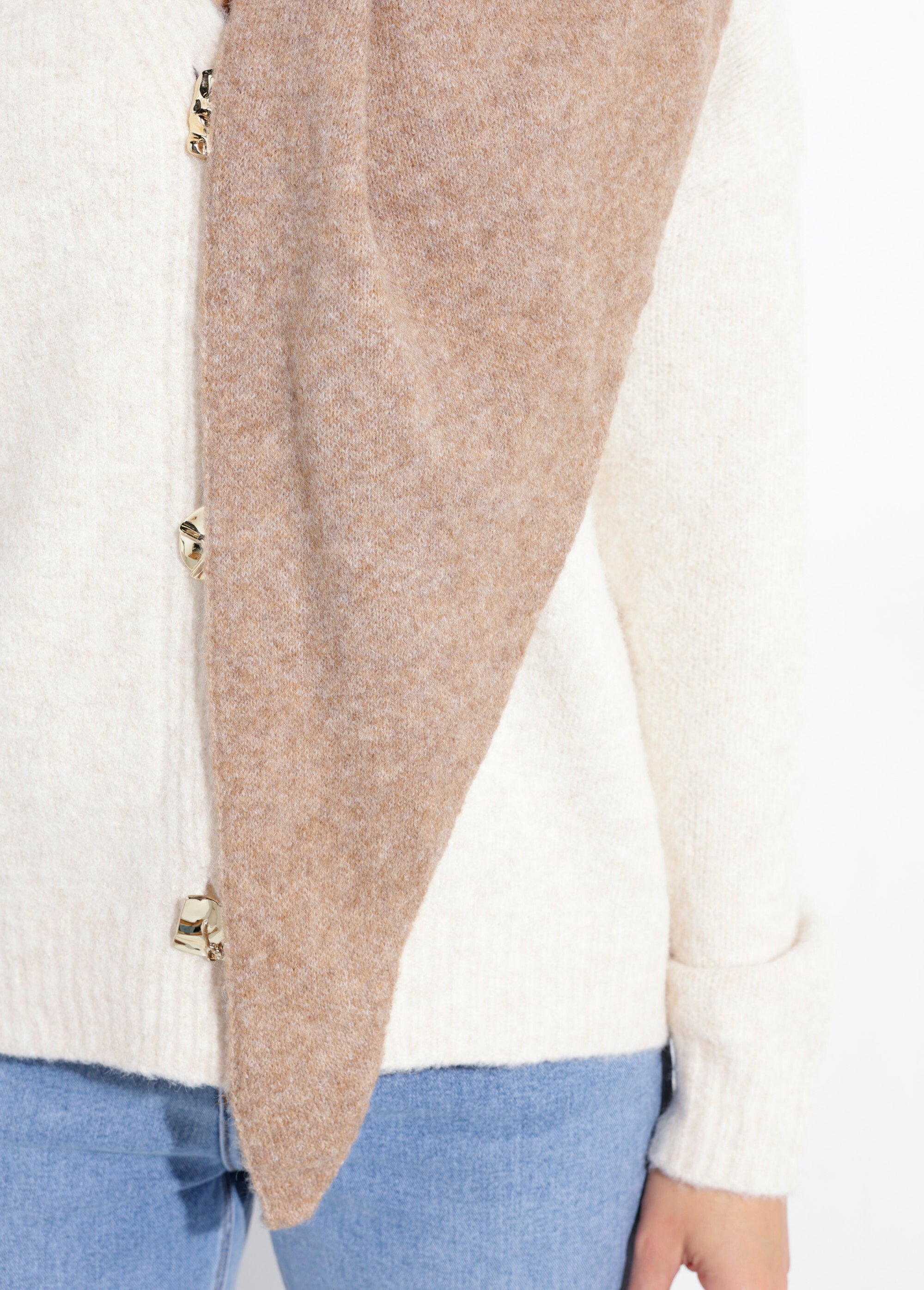 Echarpe triangle chaude, maille laine Femme Marron MPAZY1017 DE1