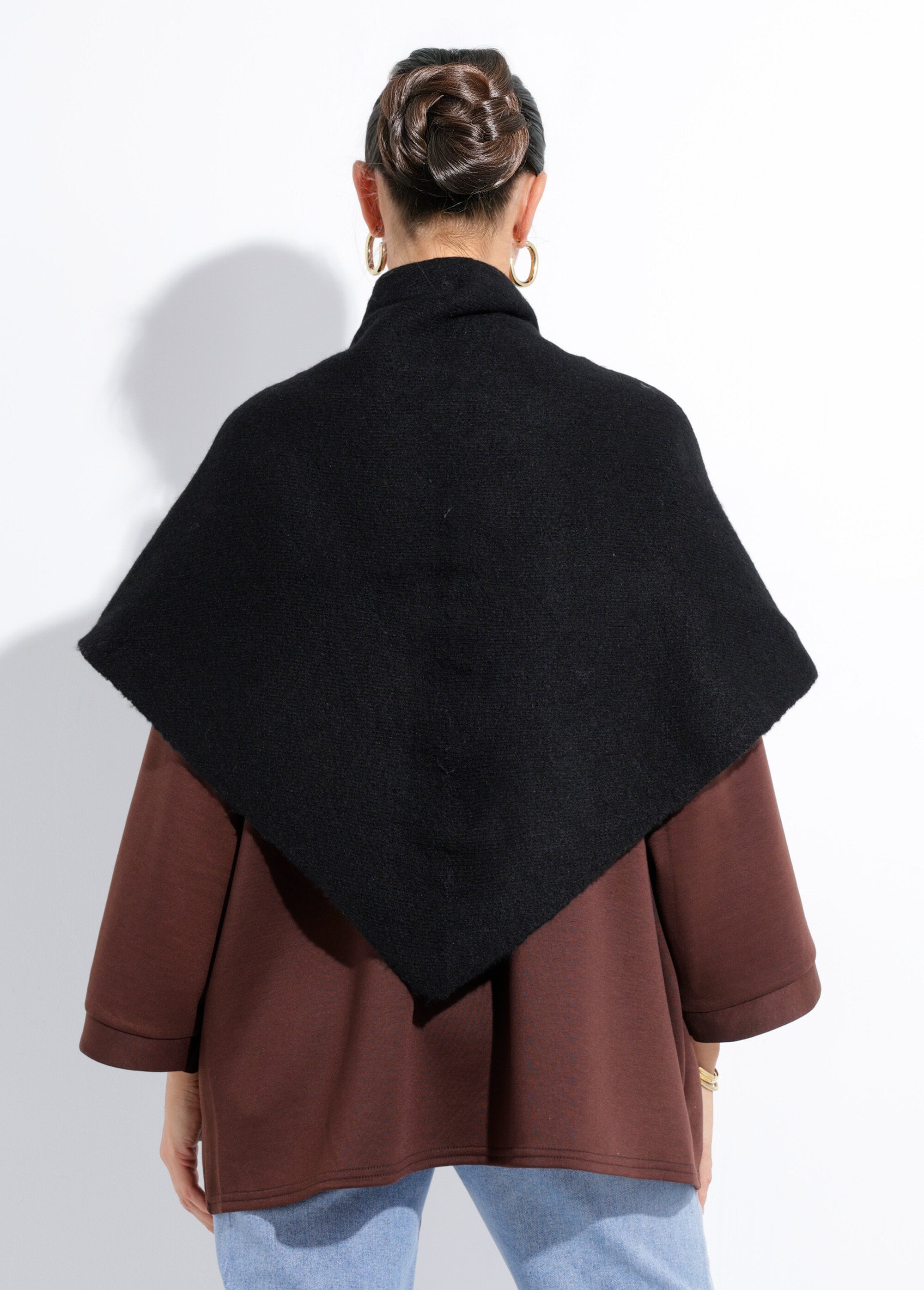 Echarpe triangle chaude, maille laine Femme Noir MPAZY1017 DO1