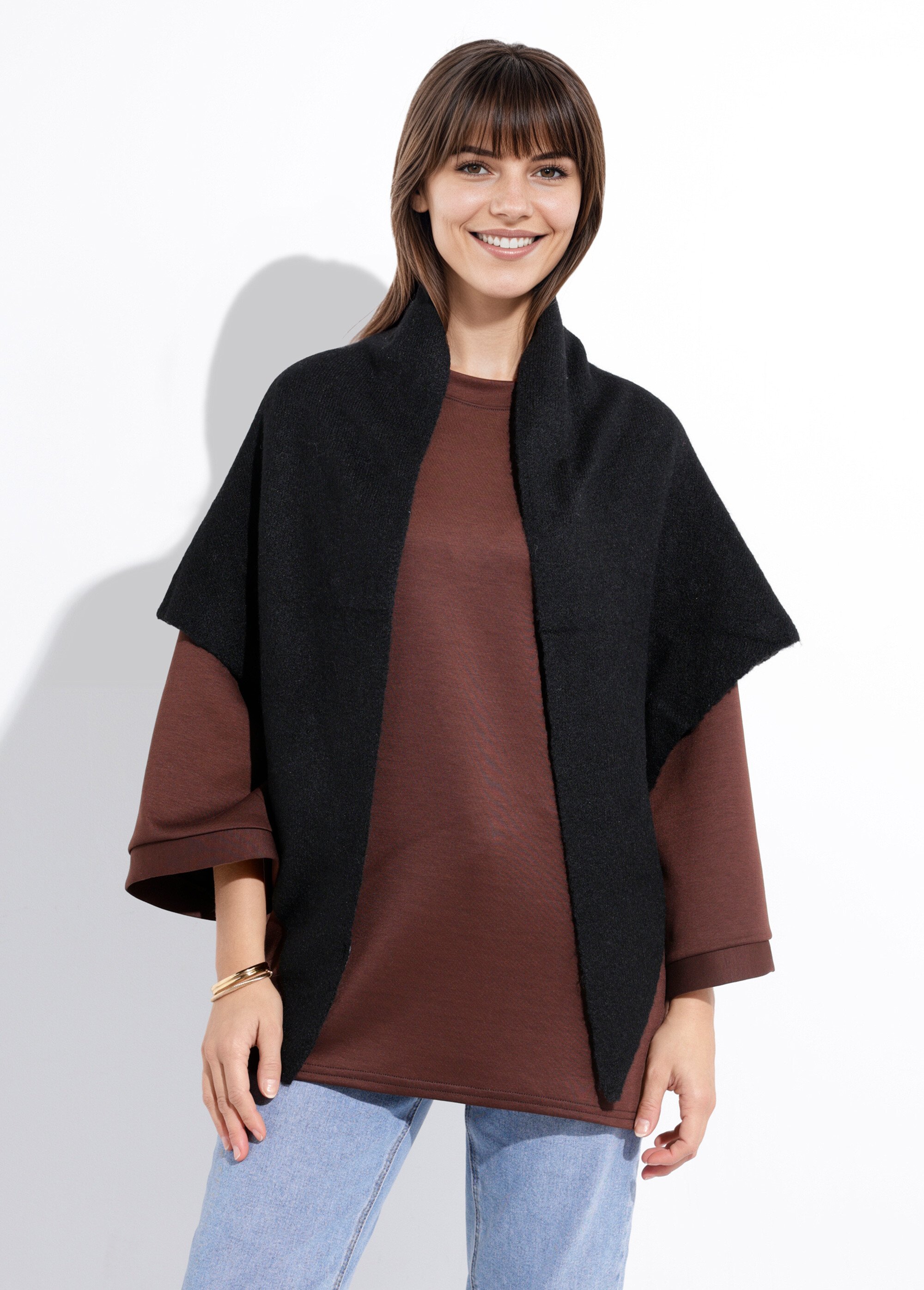 Echarpe triangle chaude, maille laine Femme Noir MPAZY1017 FA1