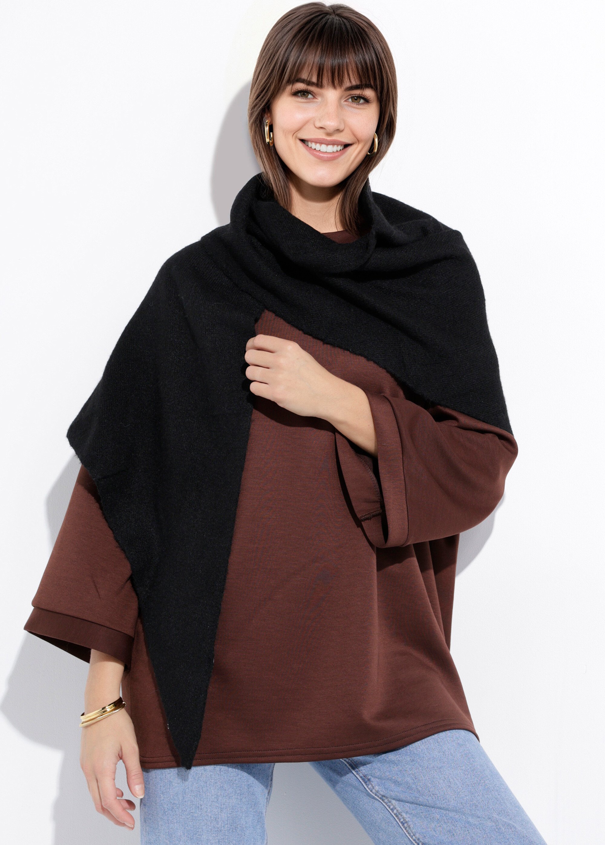 Echarpe triangle chaude, maille laine Femme Noir MPAZY1017 MV1