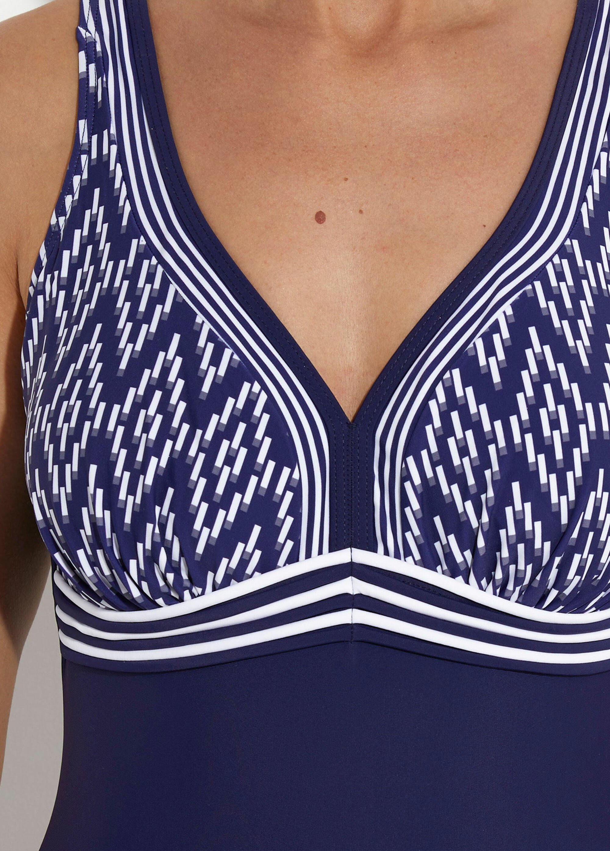 Maillot de bain 1 pièce chic chevrons Femme Grande Taille Bleu SUN-VS46-2133 DE1