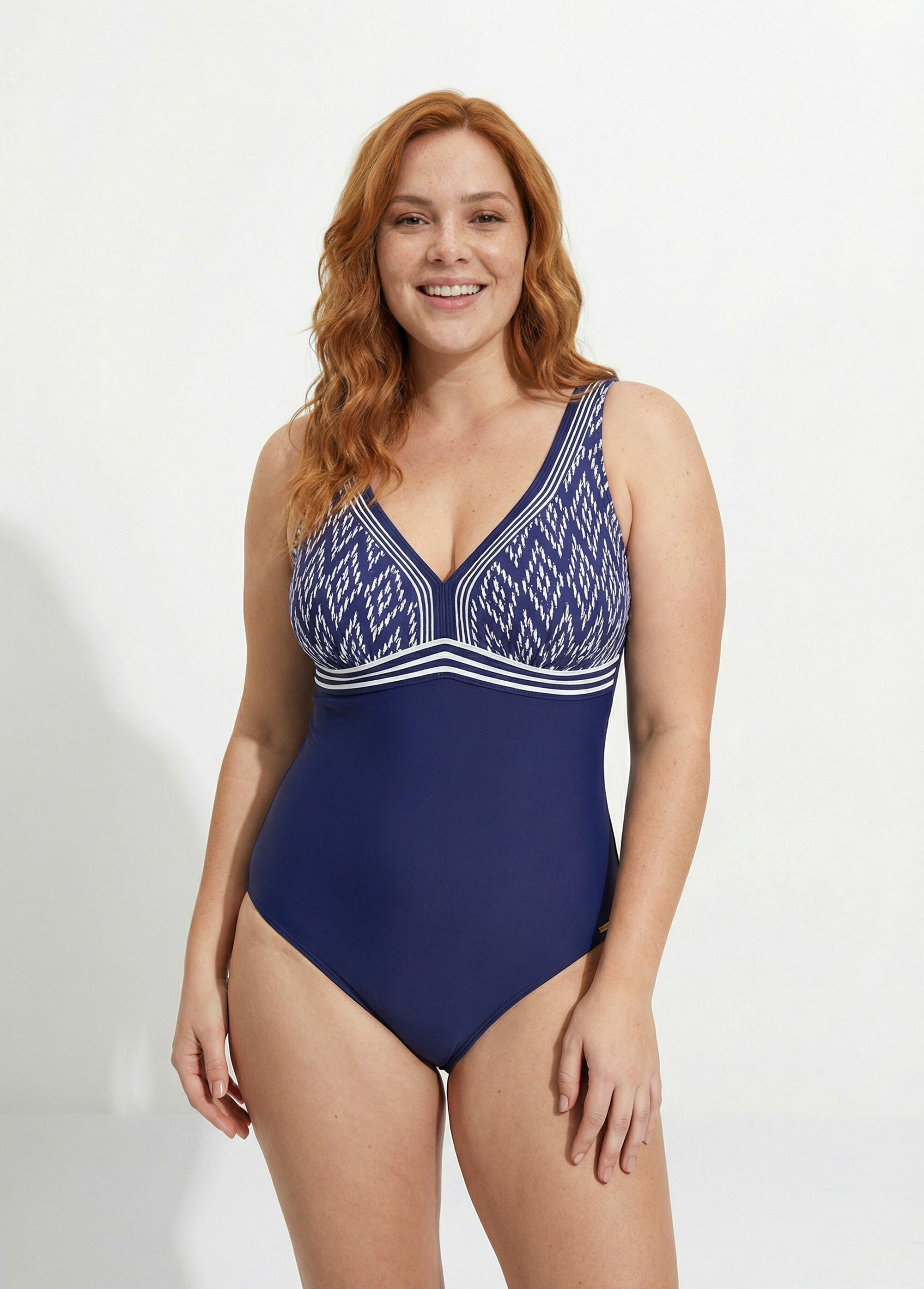 Maillot de bain 1 pièce chic chevrons Femme Grande Taille Bleu SUN-VS46-2133 FA1