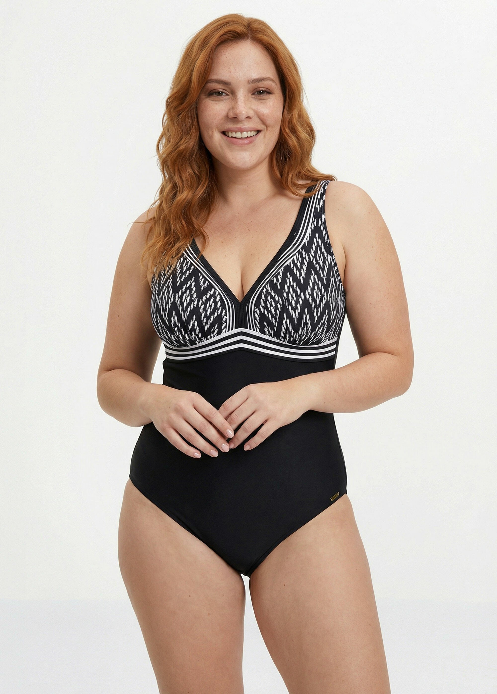 Maillot de bain 1 pièce chic chevrons Femme Grande Taille Noir SUN-VS46-2133 MV1