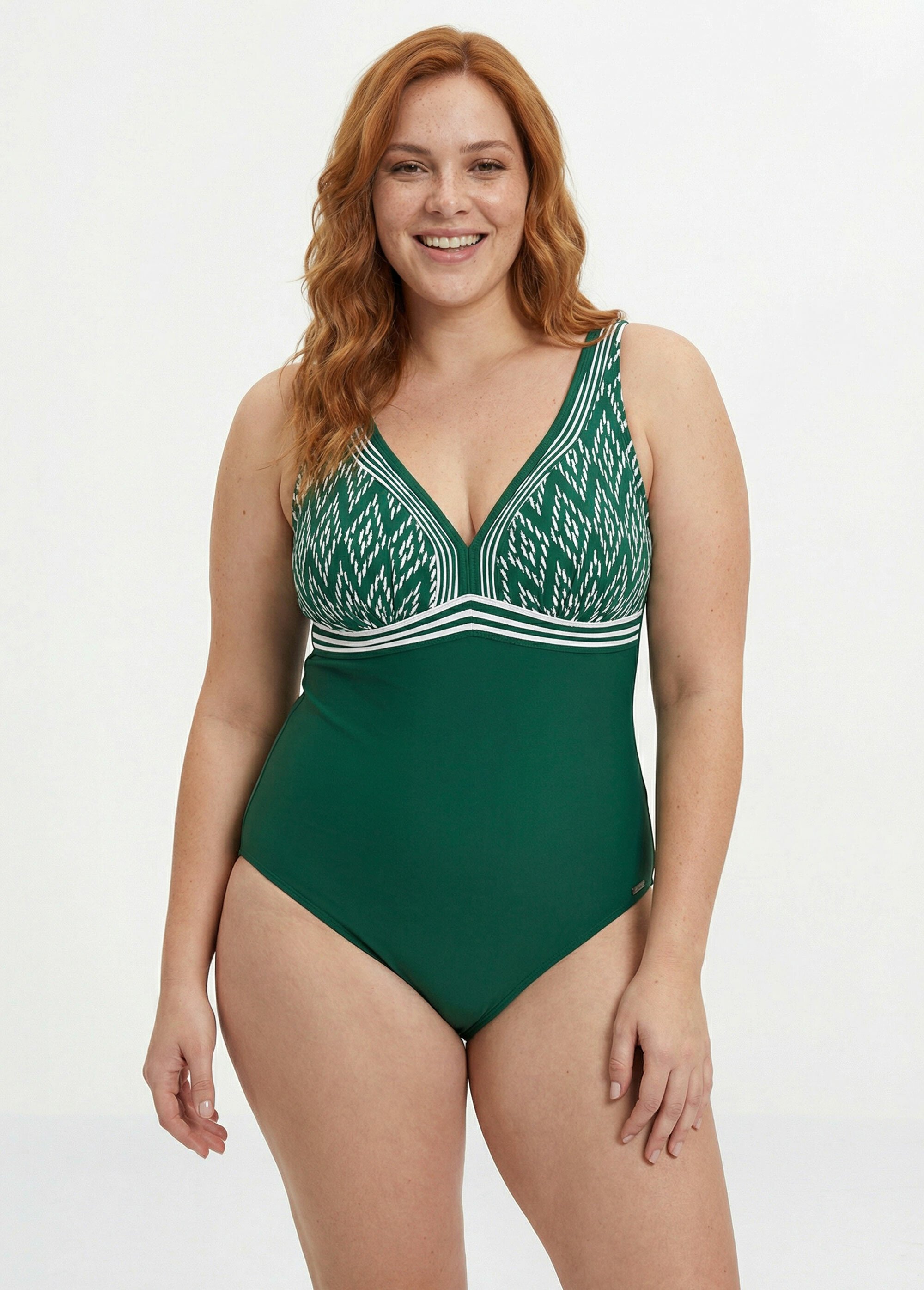 Maillot de bain 1 pièce chic chevrons Femme Grande Taille Vert SUN-VS46-2133 FA1