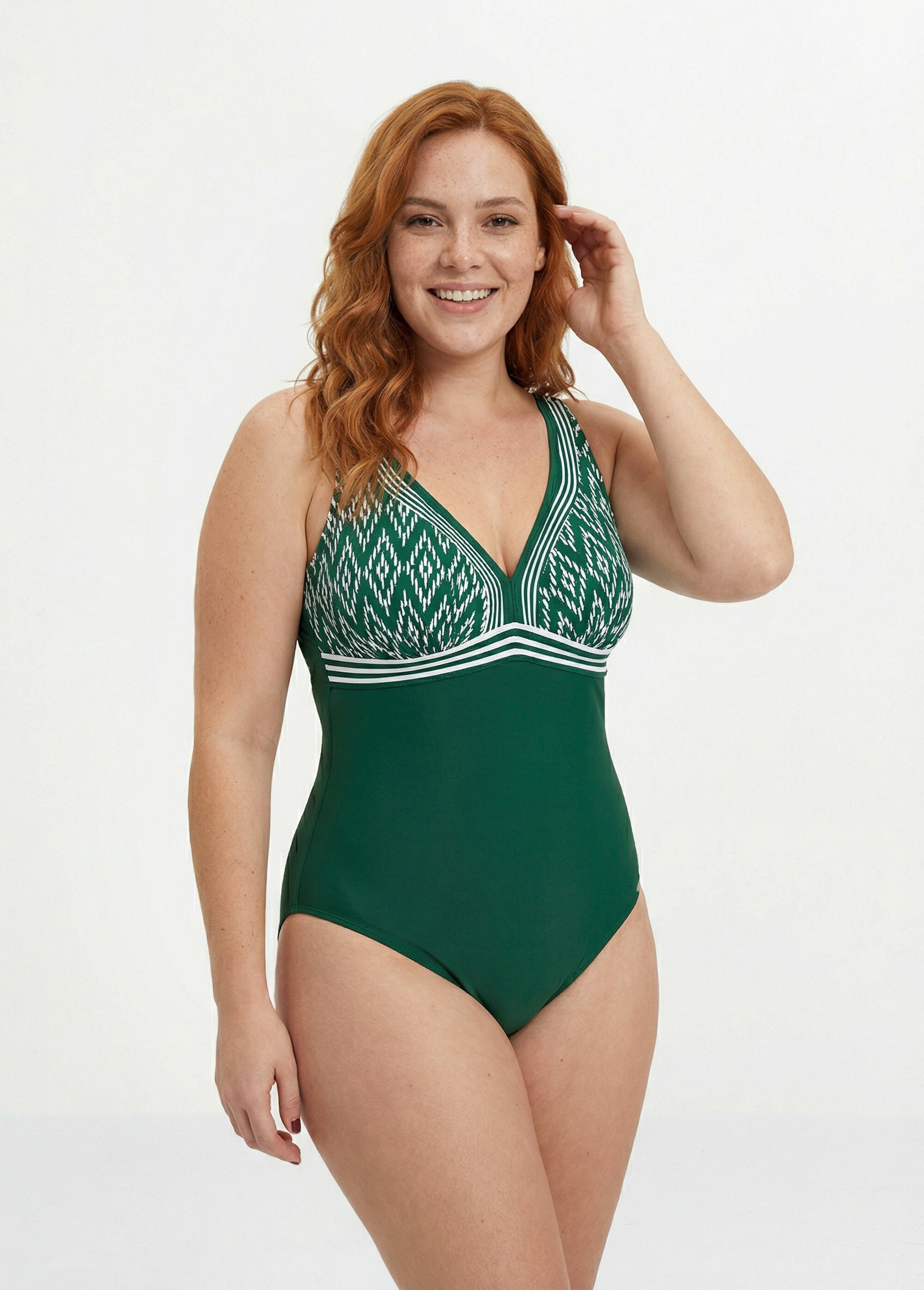 Maillot de bain 1 pièce chic chevrons Femme Grande Taille Vert SUN-VS46-2133 MV1