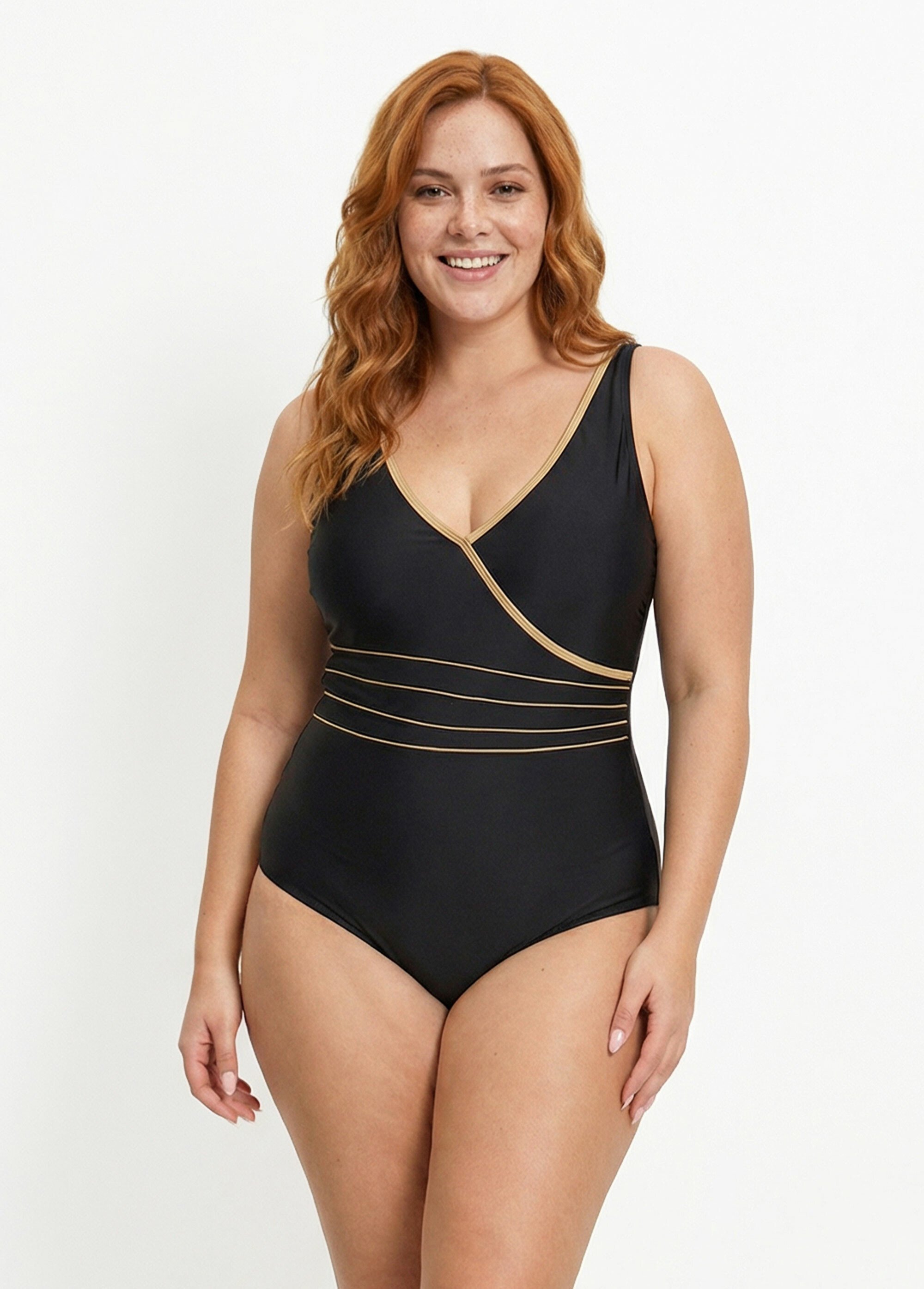 Maillot de bain 1 pièce forme cache cœur Femme Grande Taille Noir SUNVY1CL6618 FA1