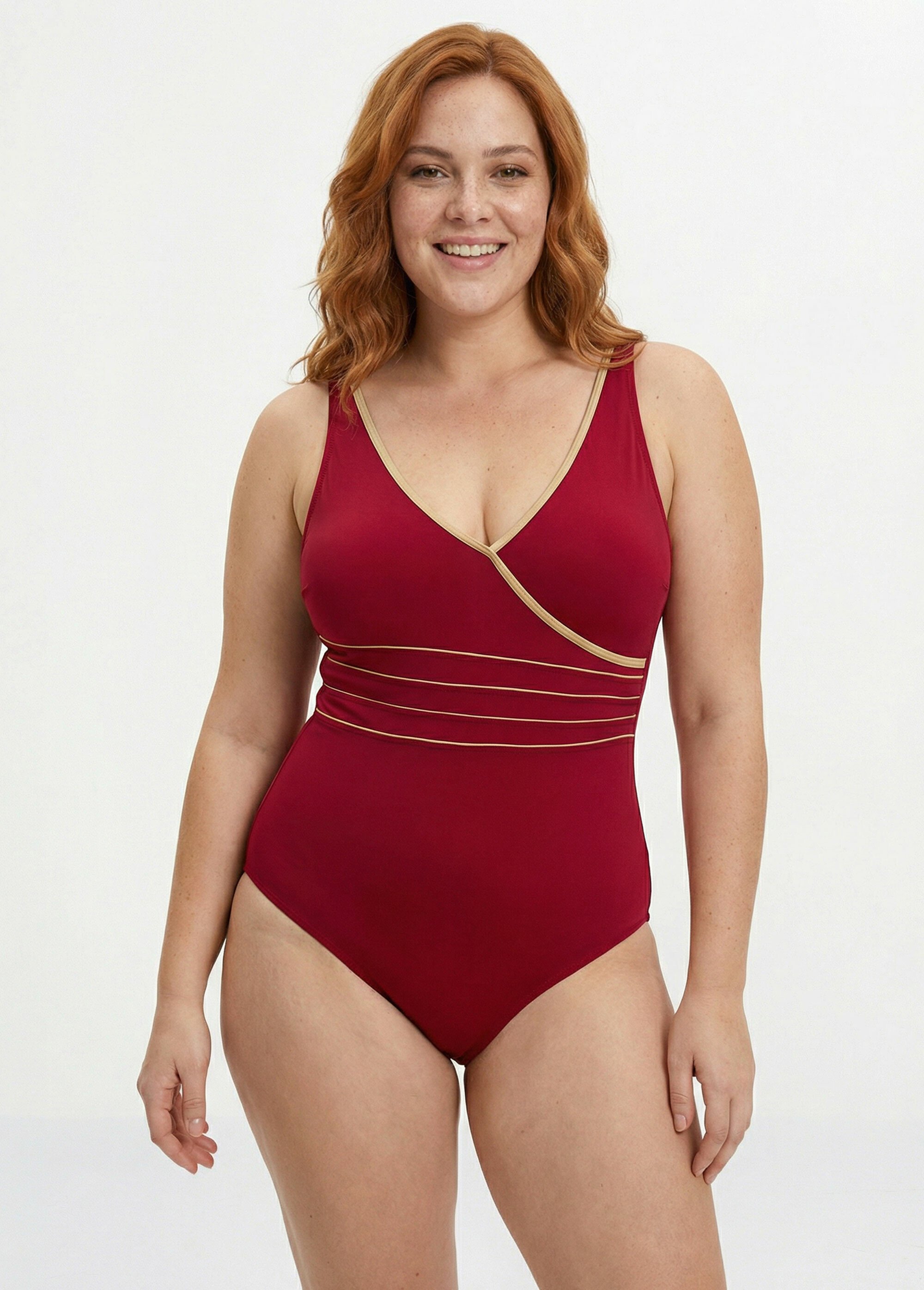 Maillot de bain 1 pièce forme cache cœur Femme Grande Taille Rouge SUNVY1CL6618 FA1