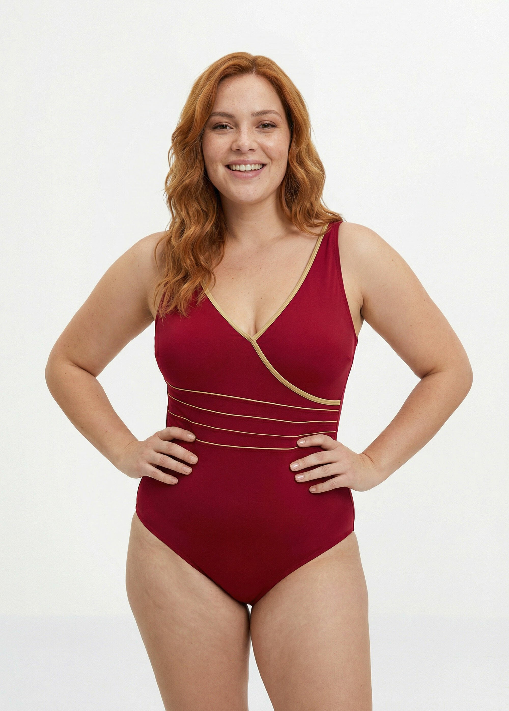 Maillot de bain 1 pièce forme cache cœur Femme Grande Taille Rouge SUNVY1CL6618 MV1