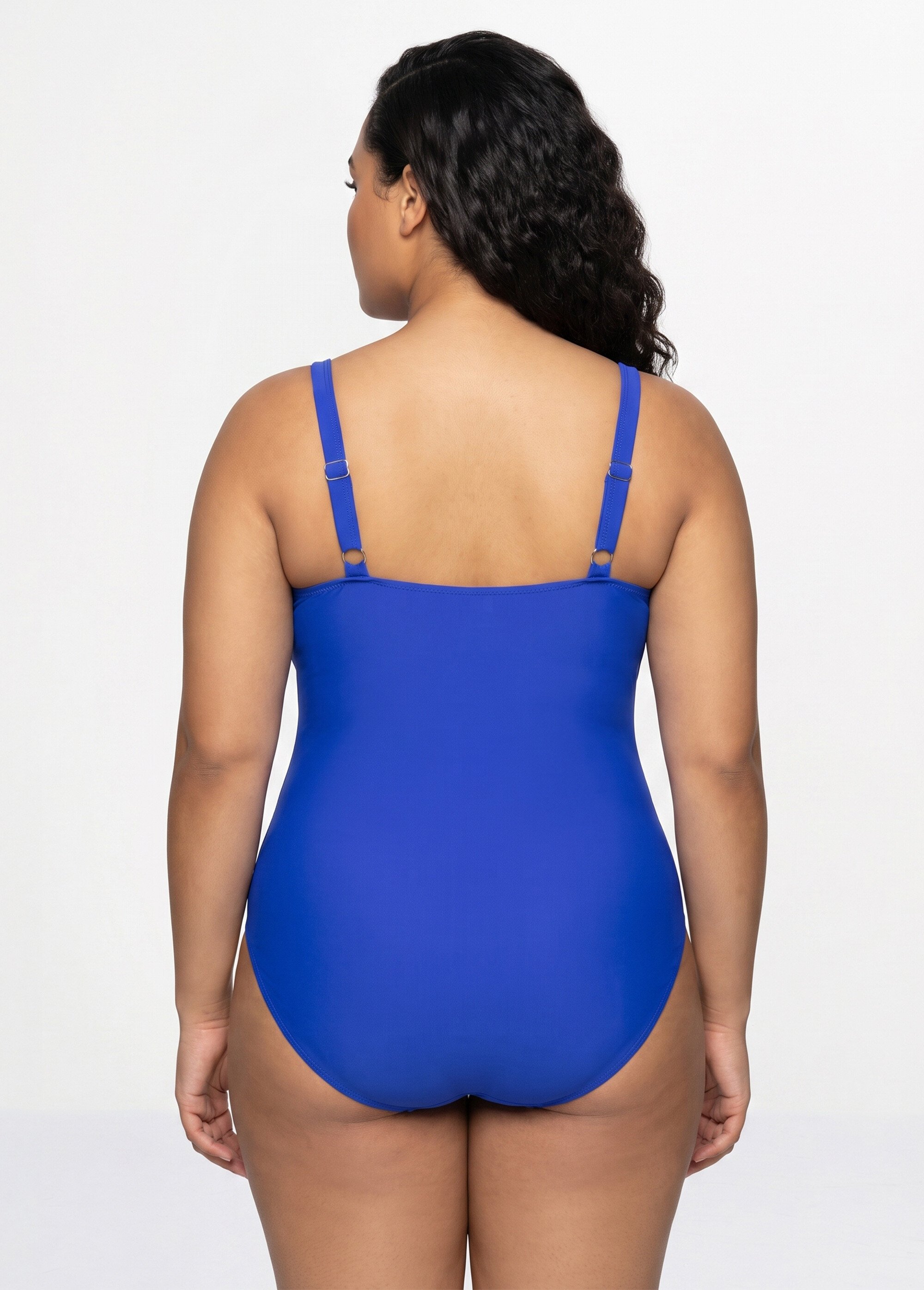 Maillot de bain encolure anneau plissé Femme Grande Taille Bleu CM-HMD-039 DO1