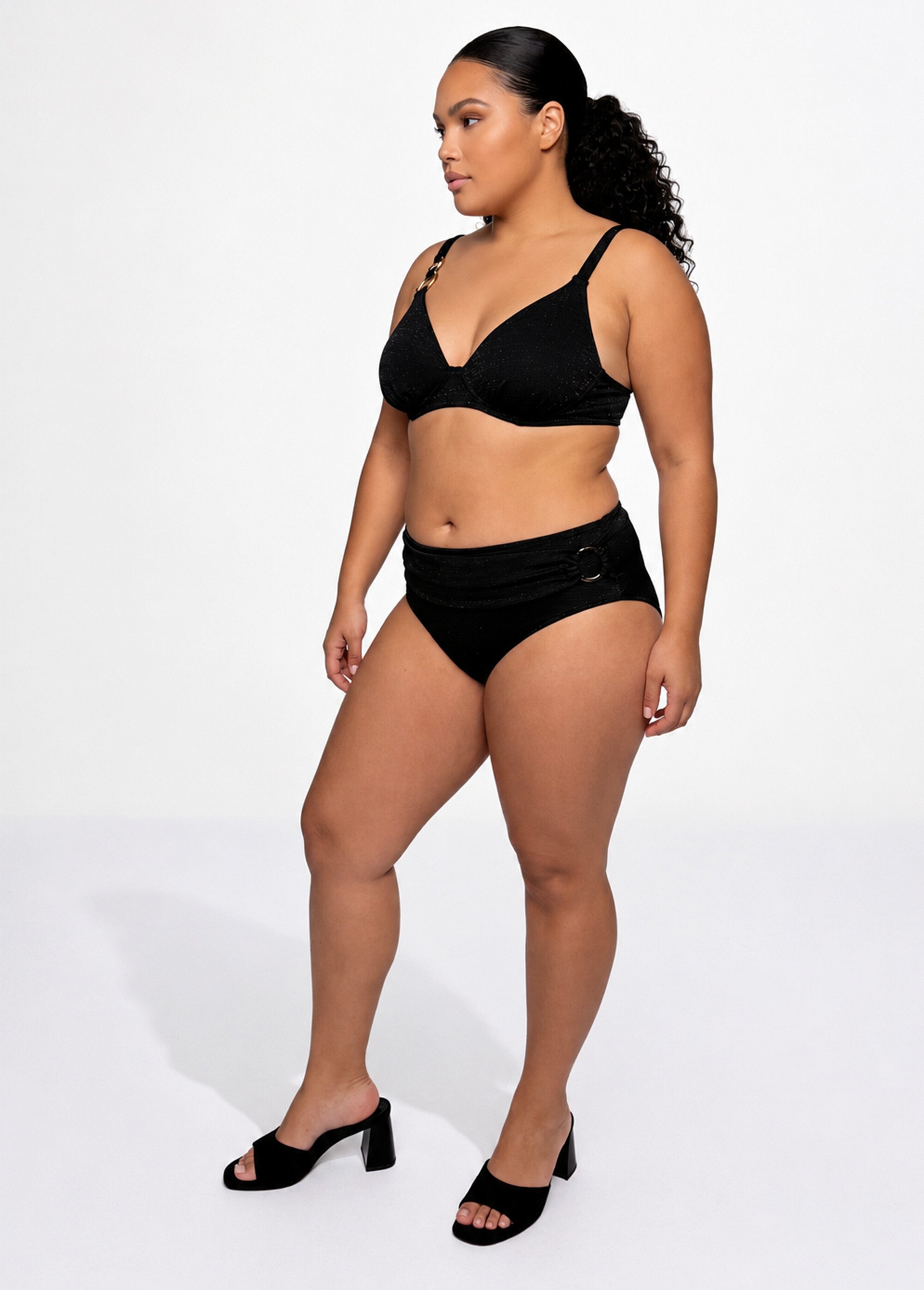 Maillot de bain 2 pièces lignes irisées Femme Grande Taille Noir SUN-VY8148 SI1