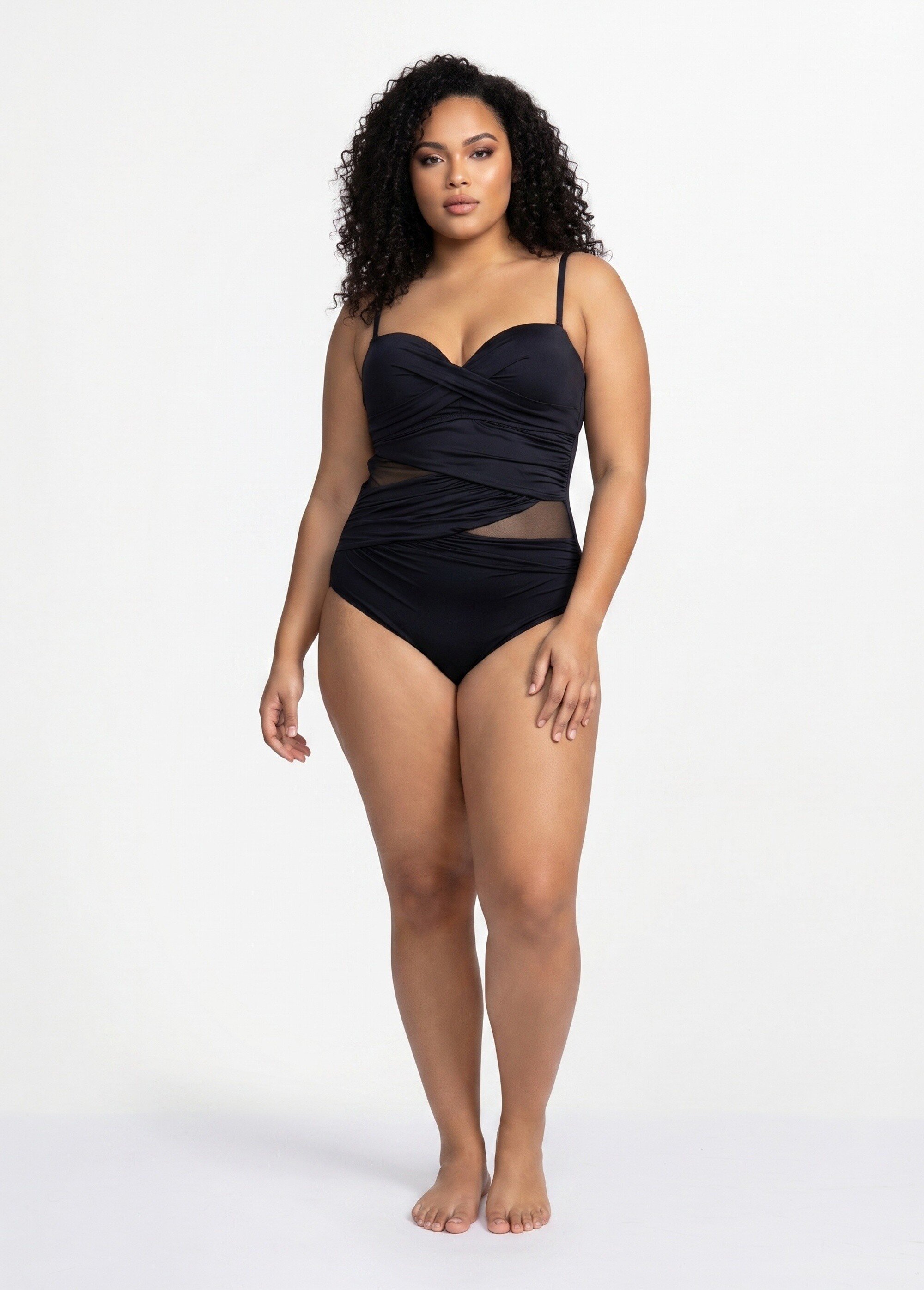 Maillot de bain empiècements résille Femme Grande Taille Noir SUN-VW7509 SI1
