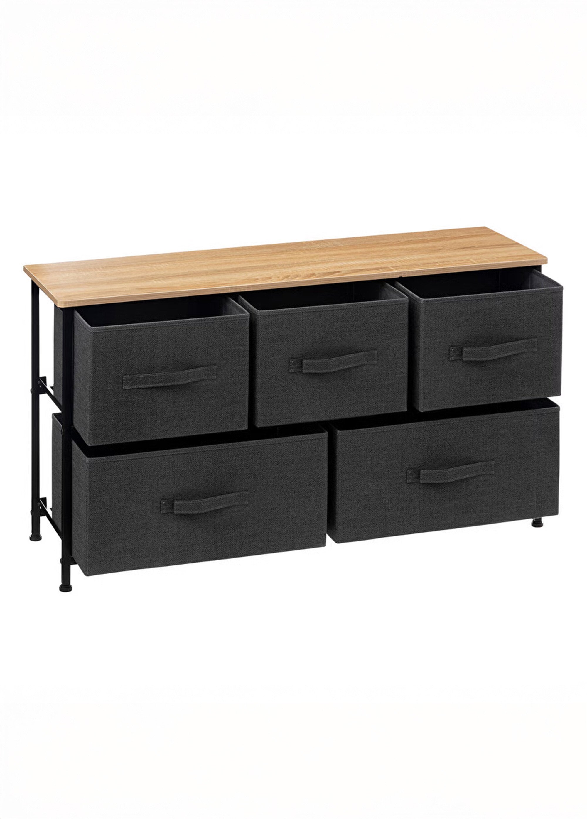 Meuble bas avec 5 tiroirs tissu NOIR ET GRIS ET BOIS JJA-193559 DE1