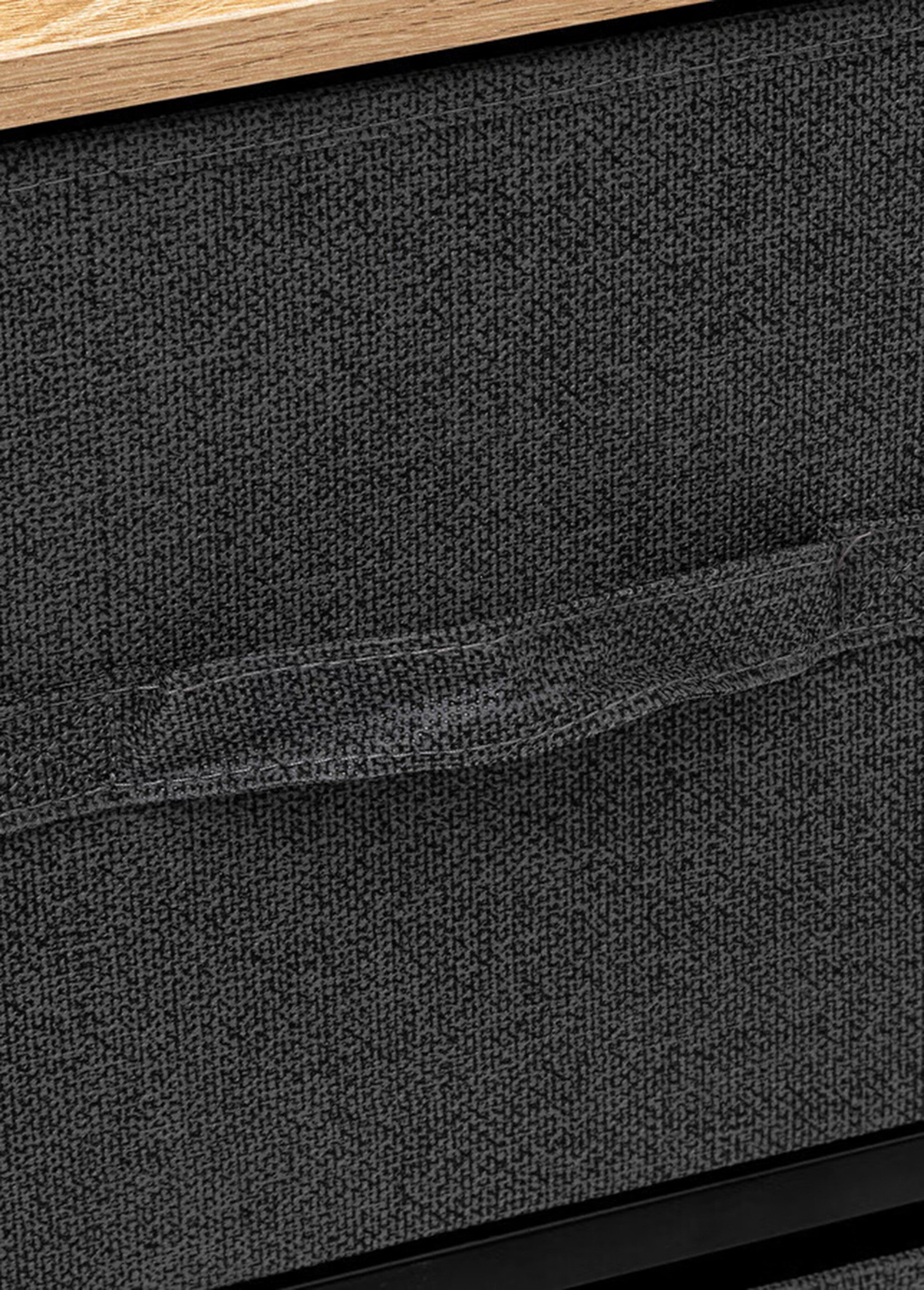 Meuble bas avec 5 tiroirs tissu NOIR ET GRIS ET BOIS JJA-193559 DE2