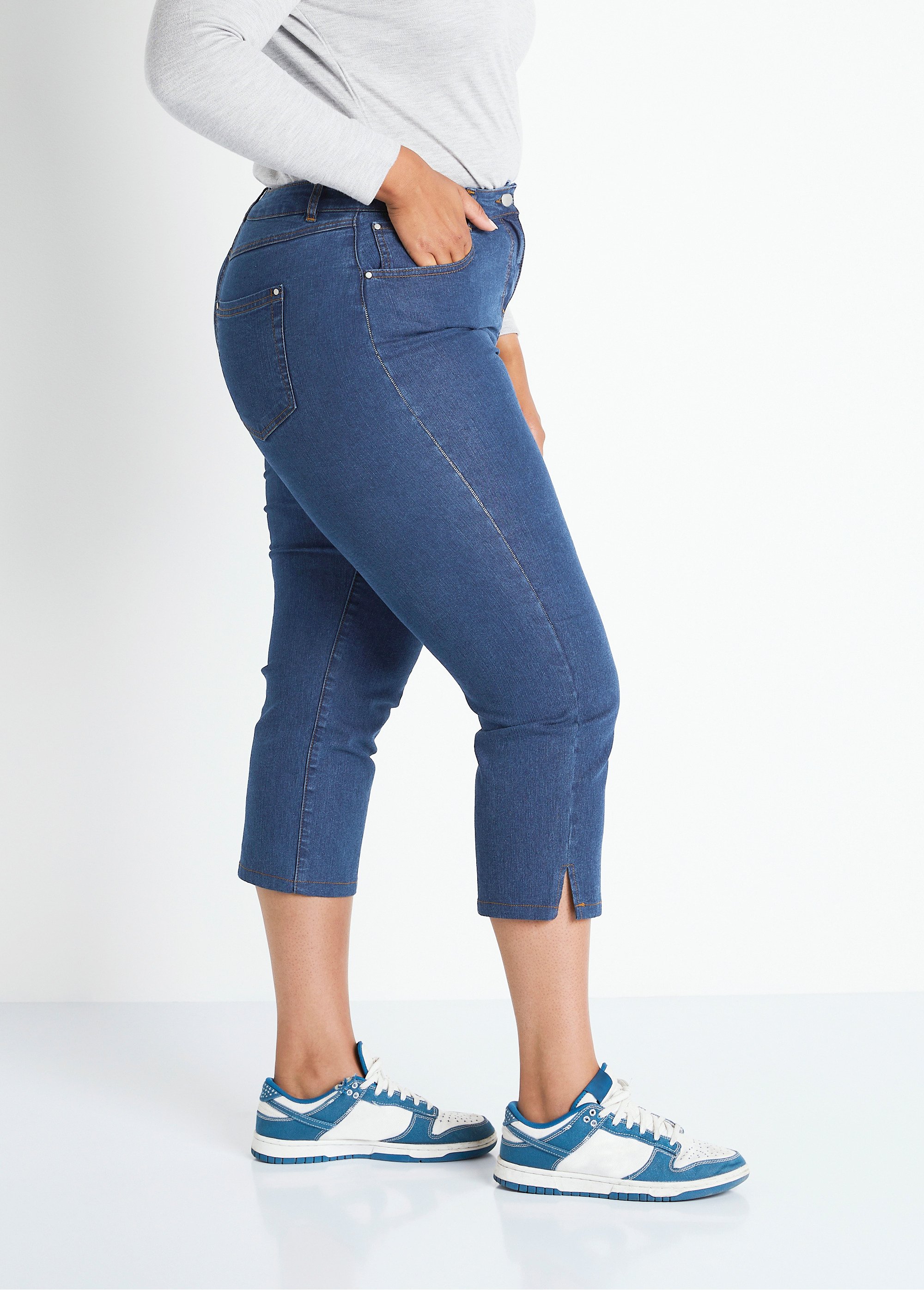 Pantacourt ceinture extensible en jean Femme Grande Taille Bleu NARCY DR1