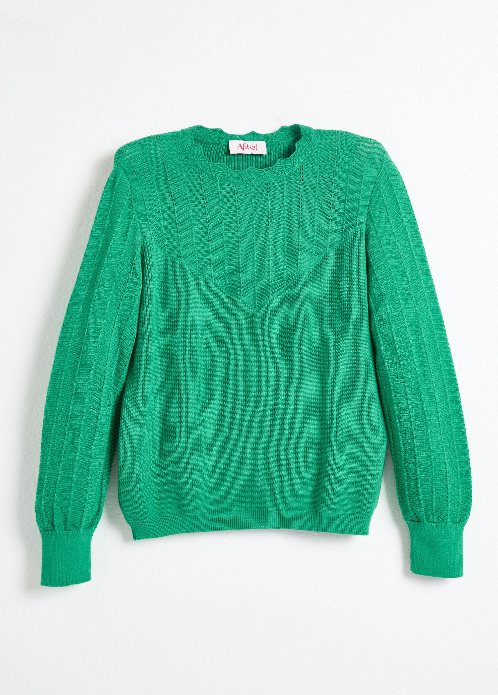 Pull doux col rond manches longues blousantes Femme Vert PRISKA AP1