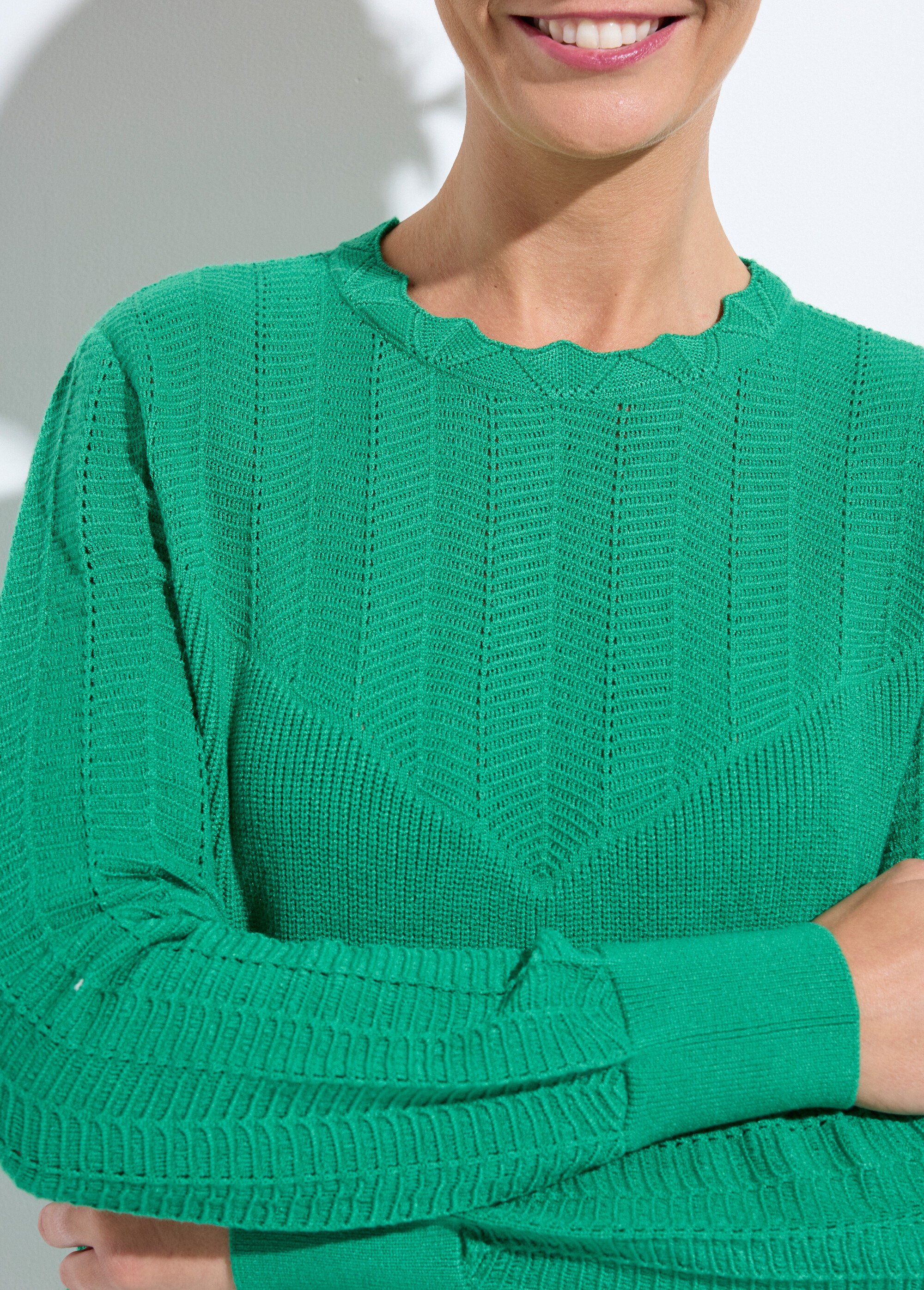 Pull doux col rond manches longues blousantes Femme Vert PRISKA DE1