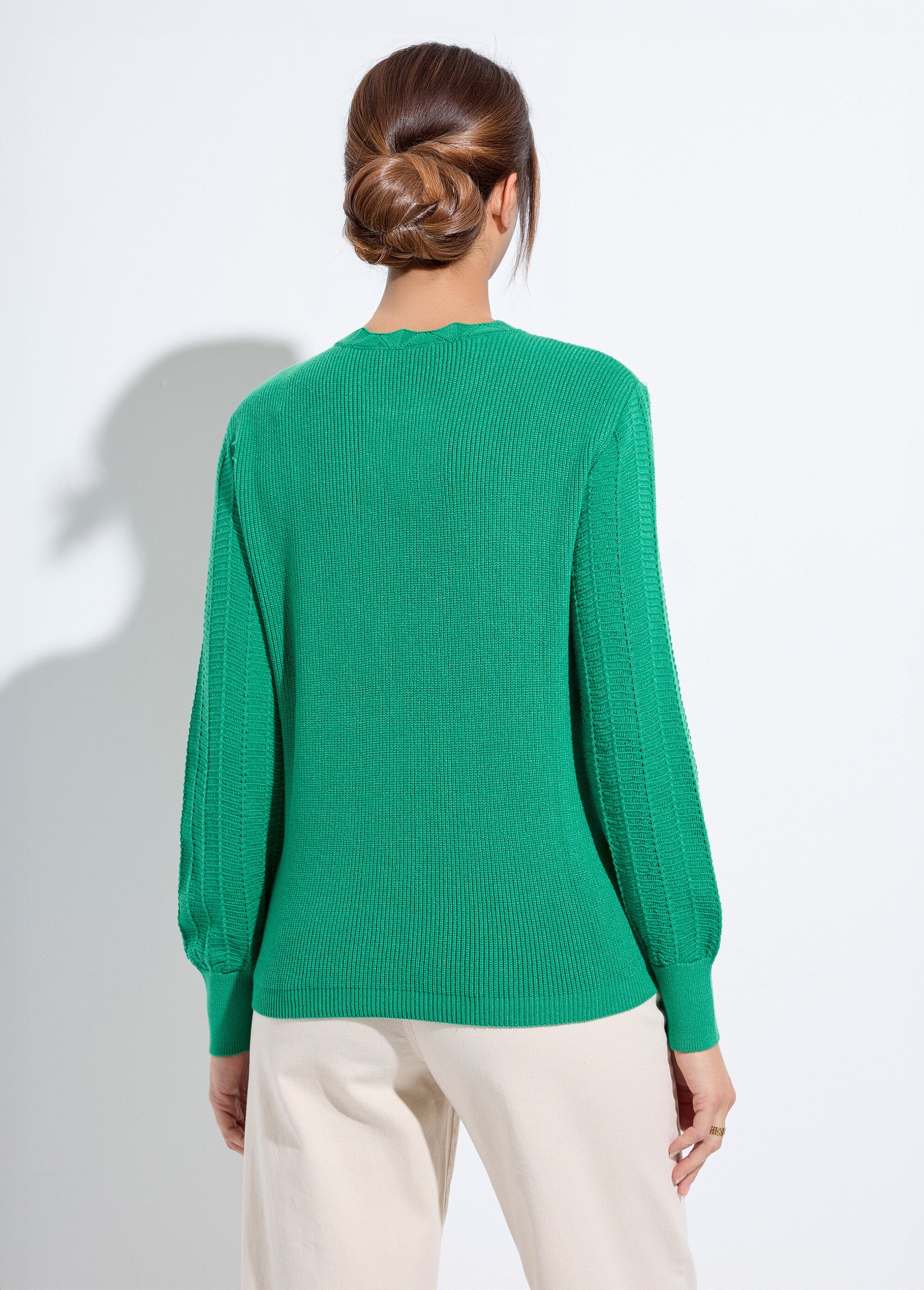 Pull doux col rond manches longues blousantes Femme Vert PRISKA DO1