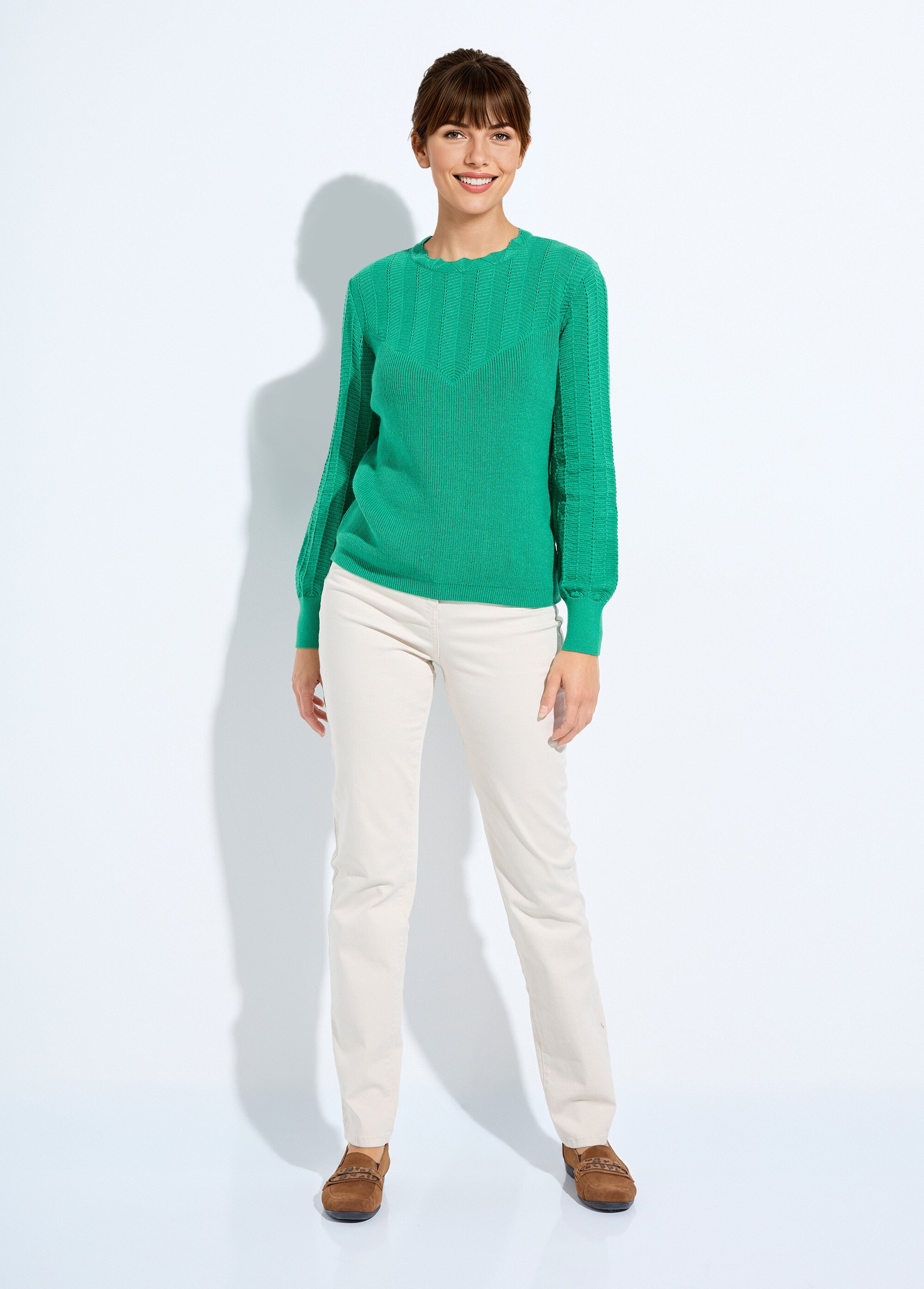 Pull doux col rond manches longues blousantes Femme Vert PRISKA SF1