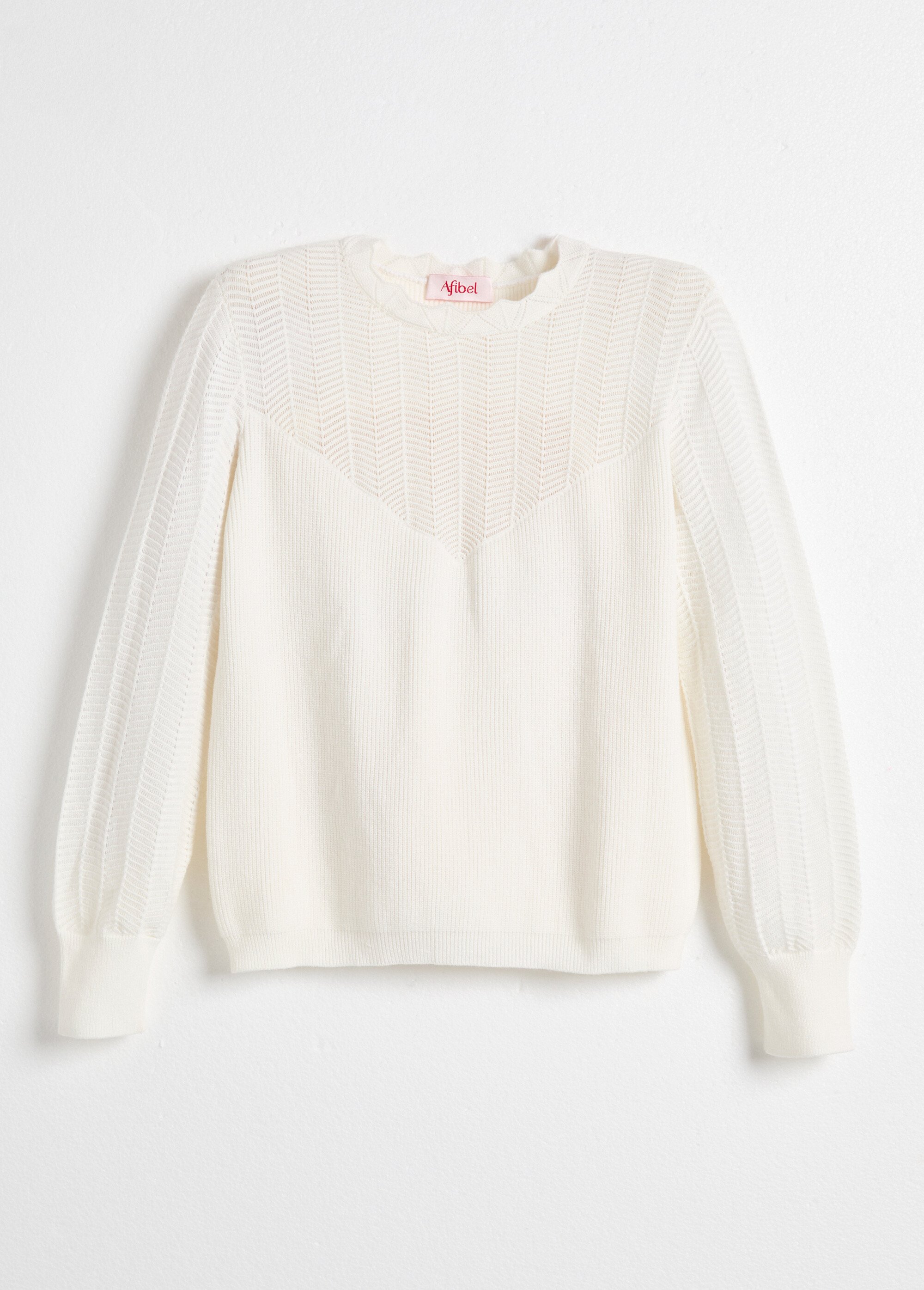 Pull doux col rond manches longues blousantes Femme Beige PRISKA AP1