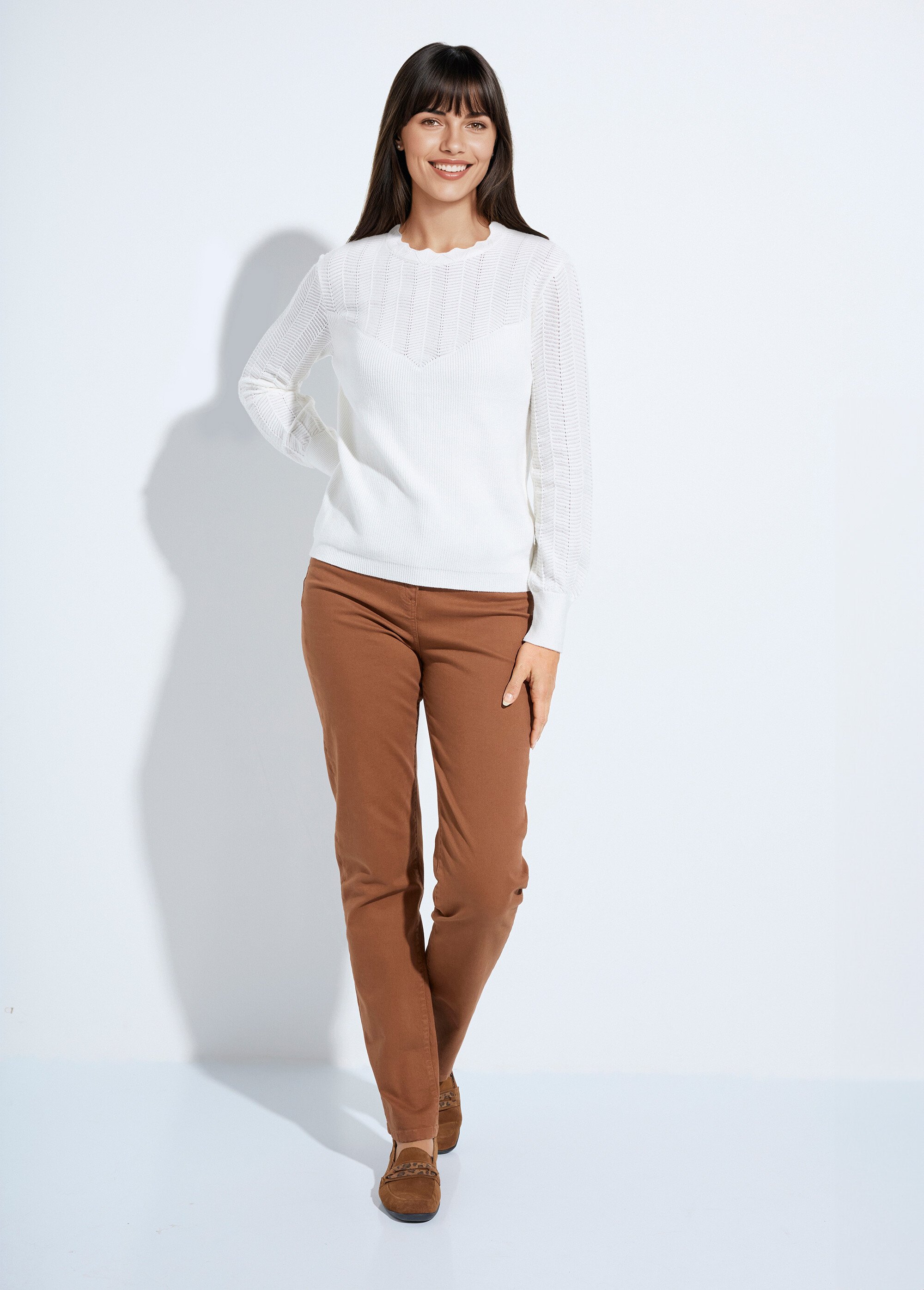 Pull doux col rond manches longues blousantes Femme Beige PRISKA SF1