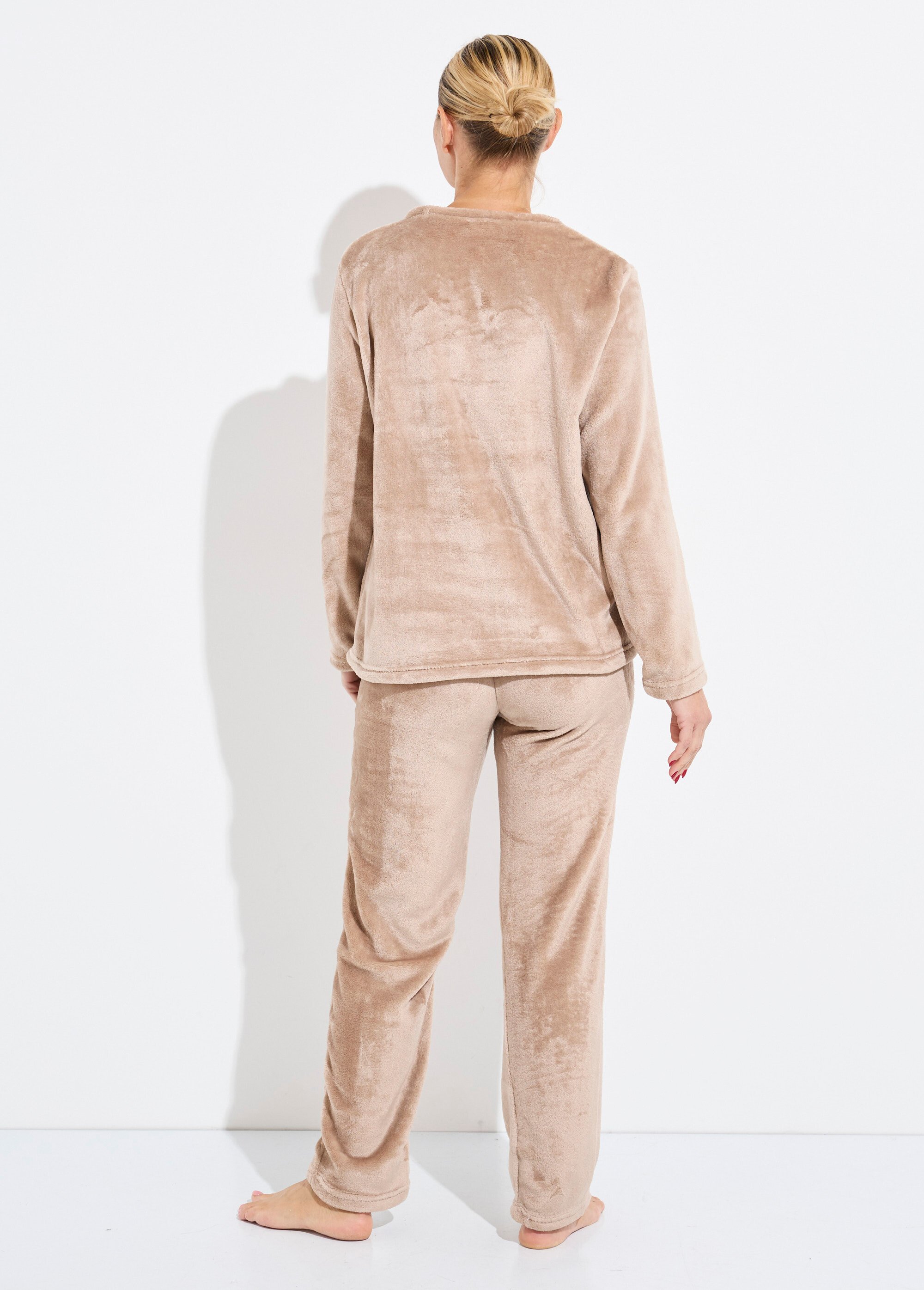 Pyjama doux et chaud en polaire Femme Marron H-NPJ6615 DO1