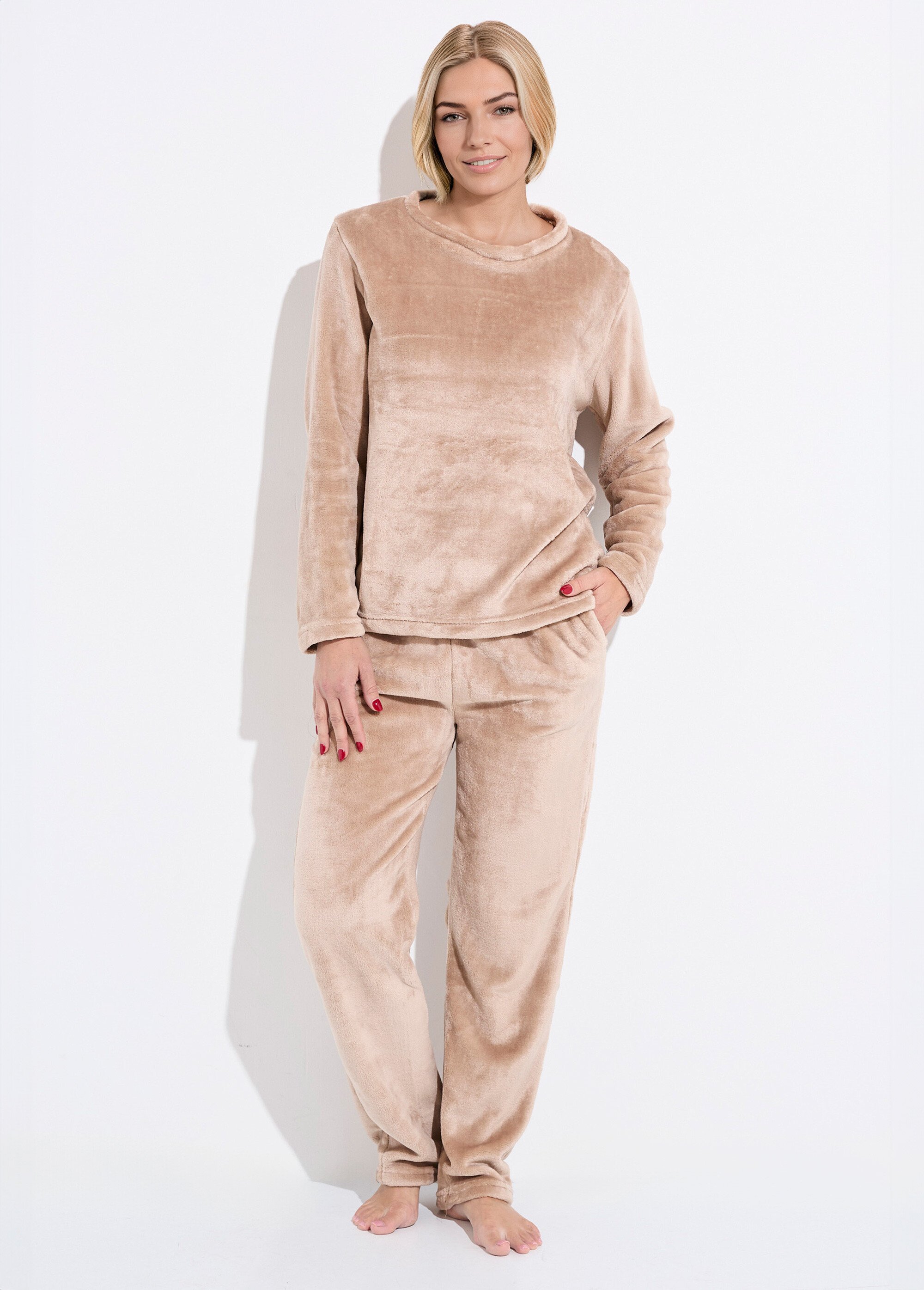 Pyjama doux et chaud en polaire Femme Marron H-NPJ6615 FA1