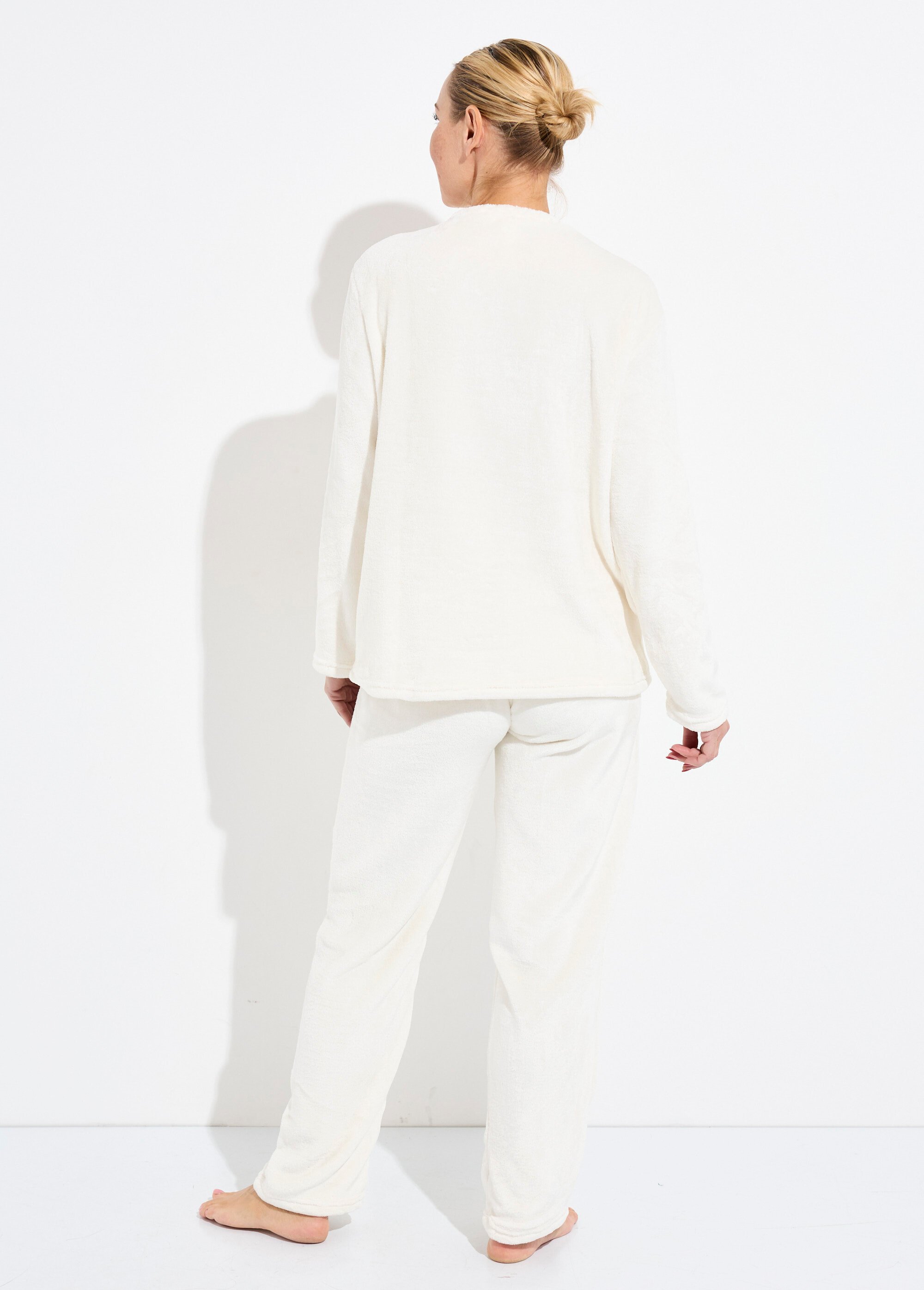 Pyjama doux et chaud en polaire Femme Blanc H-NPJ6615 DO1