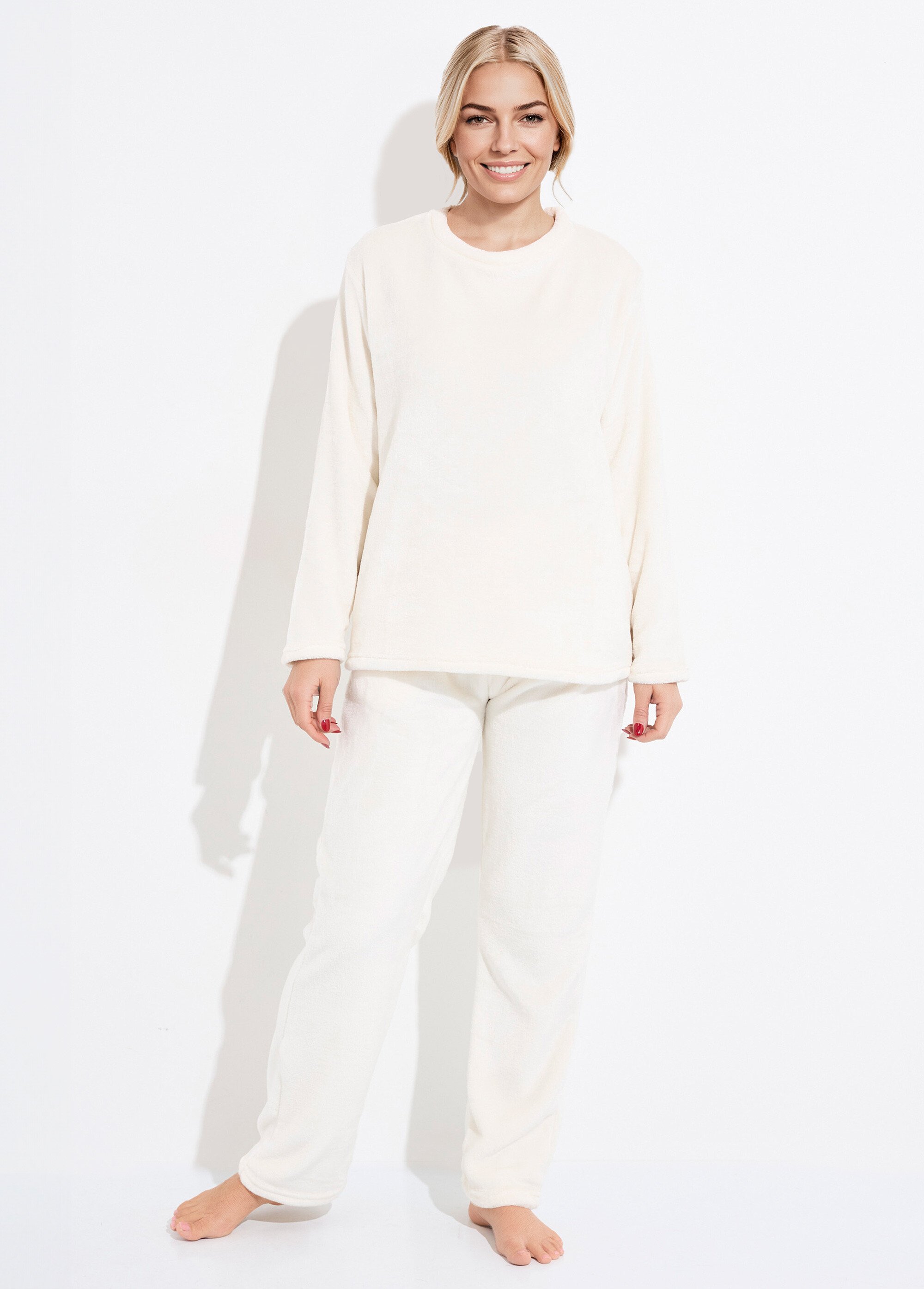 Pyjama doux et chaud en polaire Femme Blanc H-NPJ6615 FA1