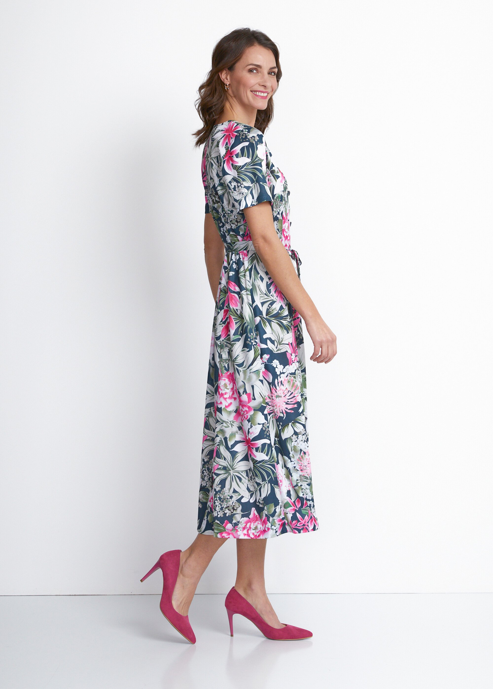 Robe boutonnée mi longue imprimée Femme Bleu EFFENDI DR1