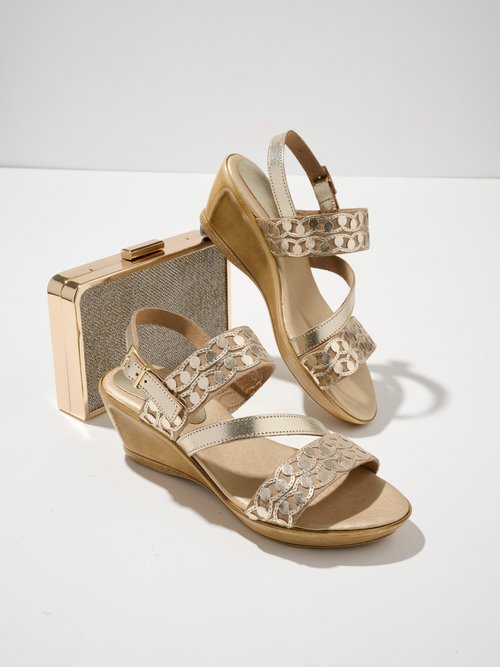 Sandale compensée largeur confort Femme Doré OPOVO DR1