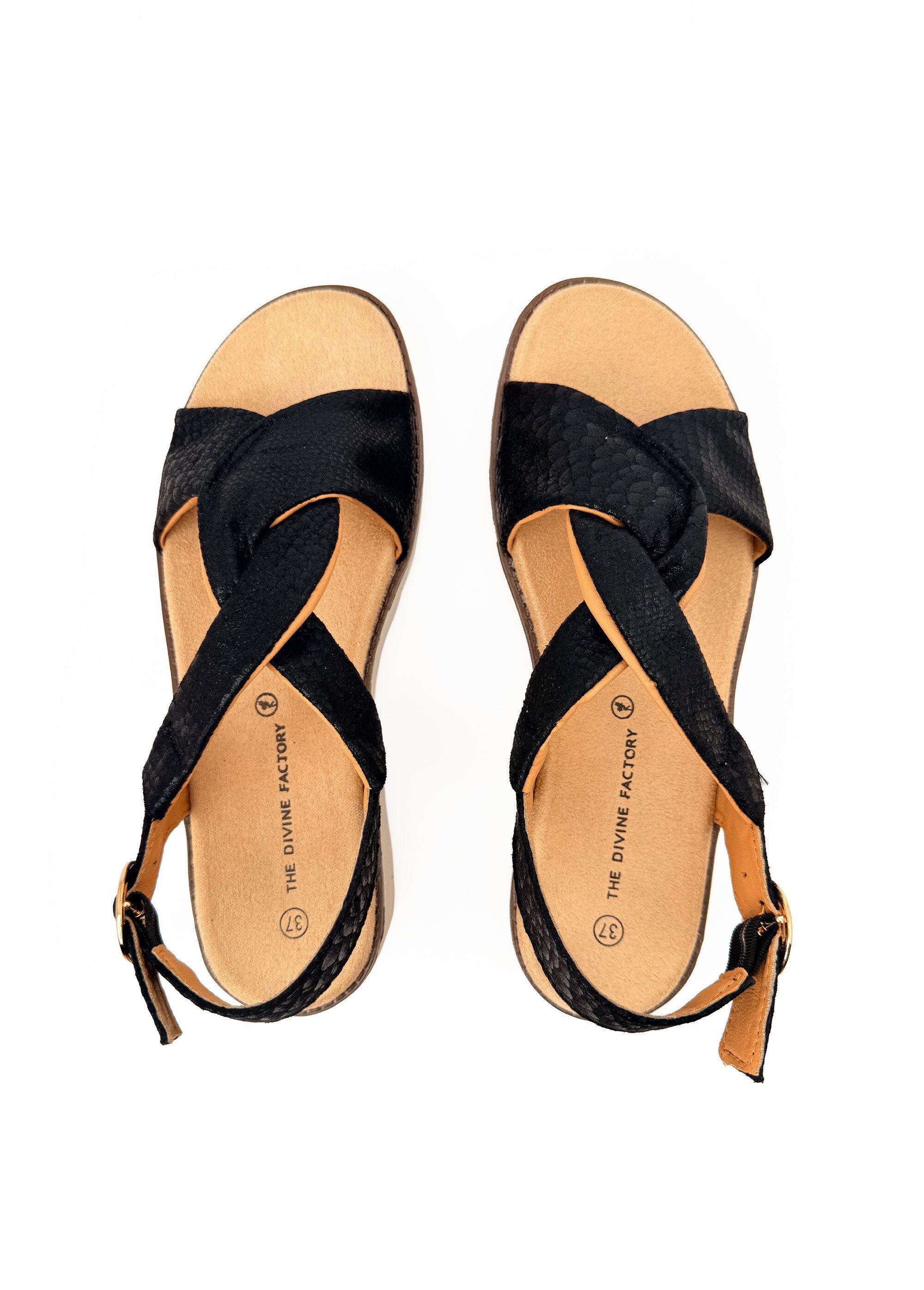 Sandales compensées, dessus noué Femme Noir JP-TDF5423 OV1
