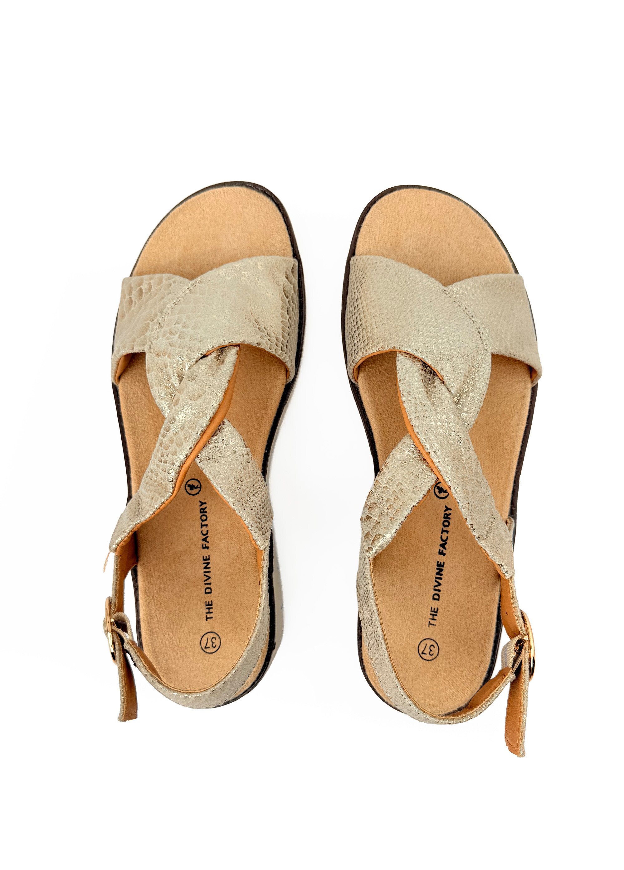Sandales compensées, dessus noué Femme Doré JP-TDF5423 OV1