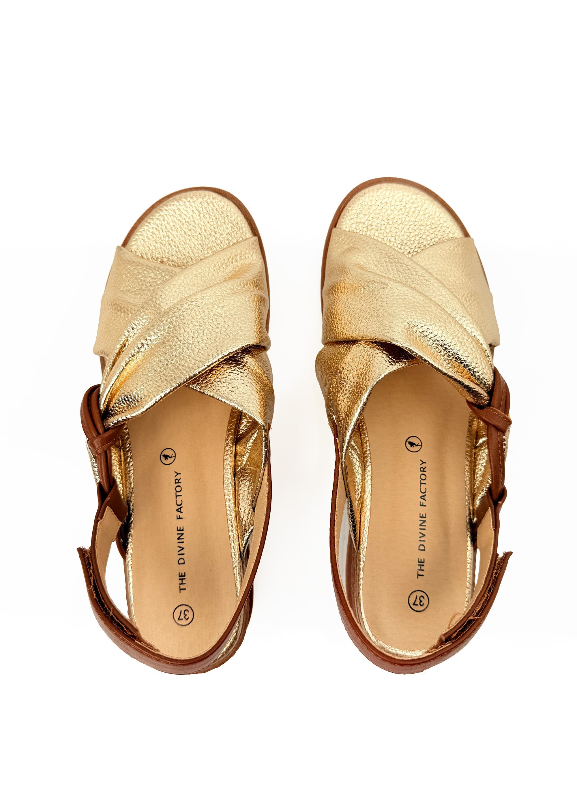 Sandales fantaisie nouées sur le dessus Femme Doré JP-TDF5449 OV1