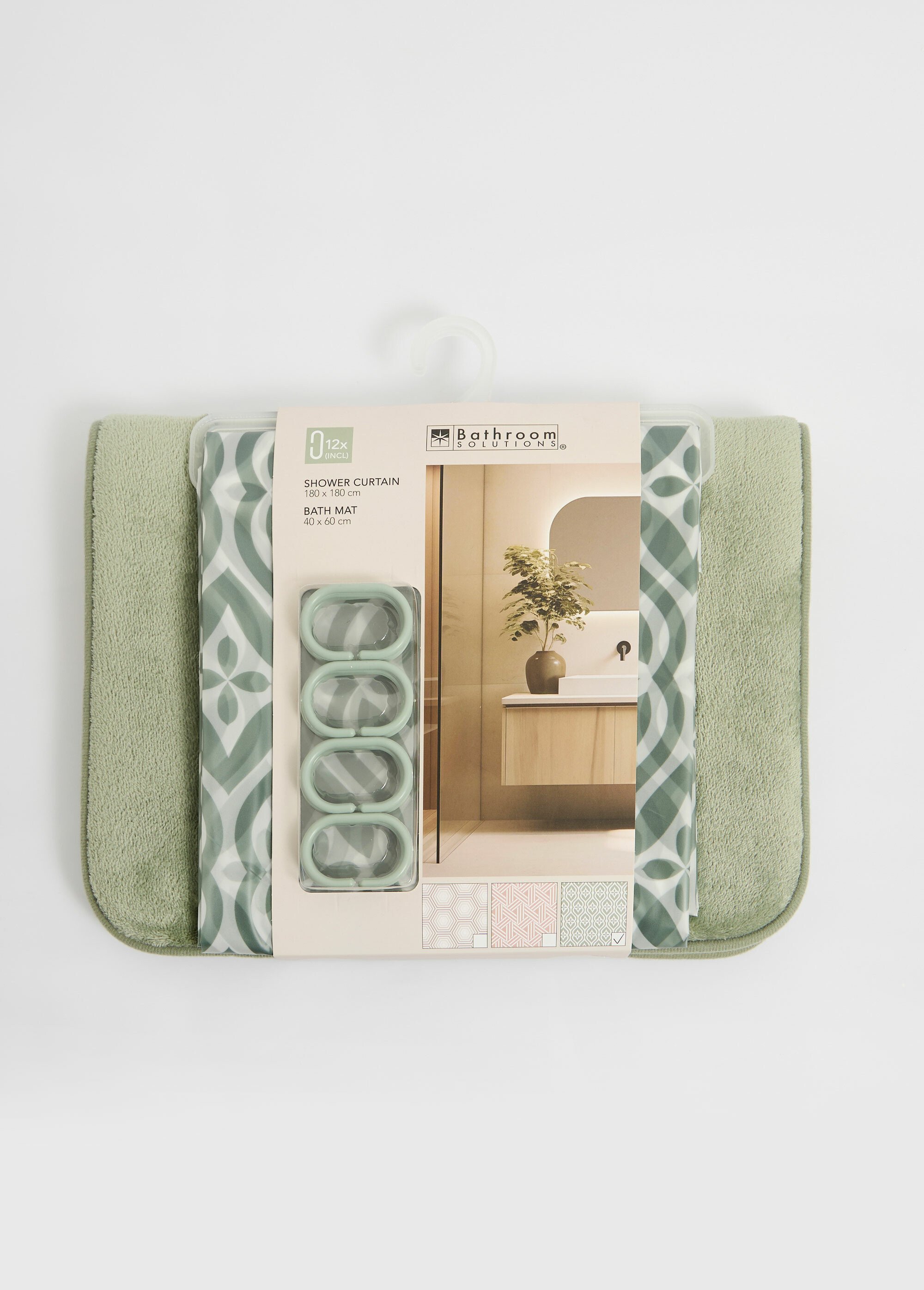 Set 2 pièces bain Rideau + Tapis velours Vert KP-CY2400260 FA1