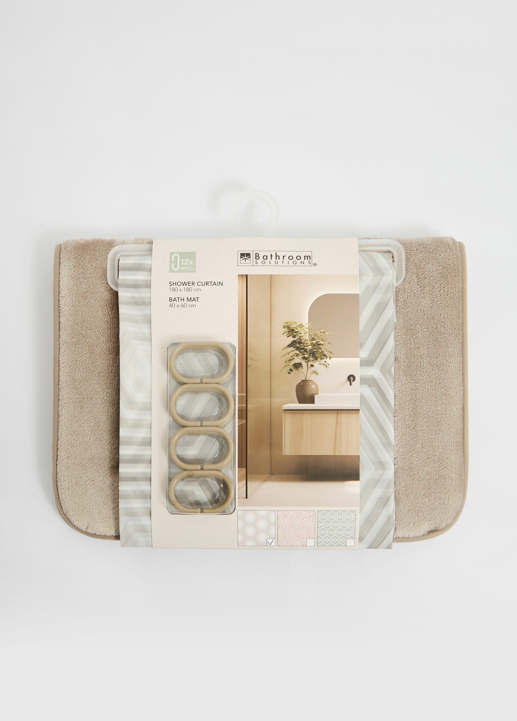 Set 2 pièces bain Rideau + Tapis velours Beige KP-CY2400260 FA1