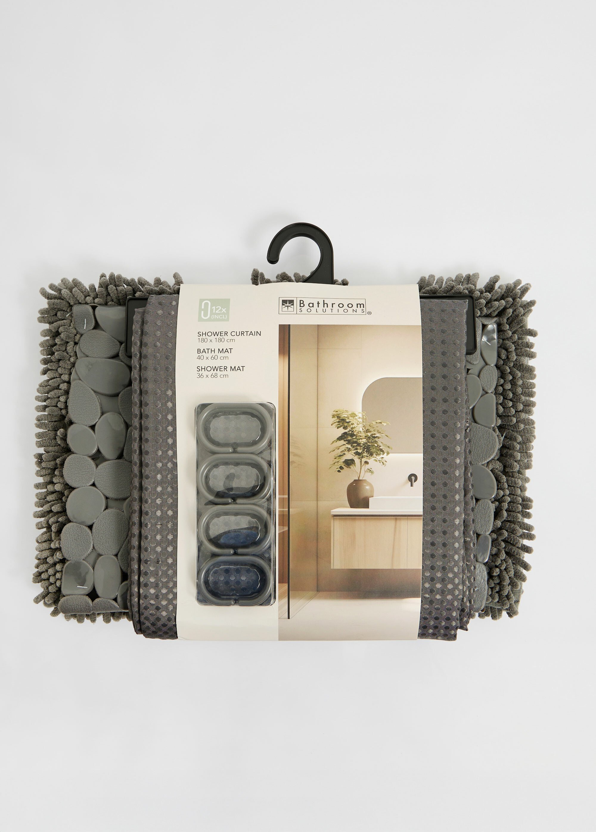 Set 3 pièces bain, Rideau + 2 Tapis Gris KP-CY2400250 FA1