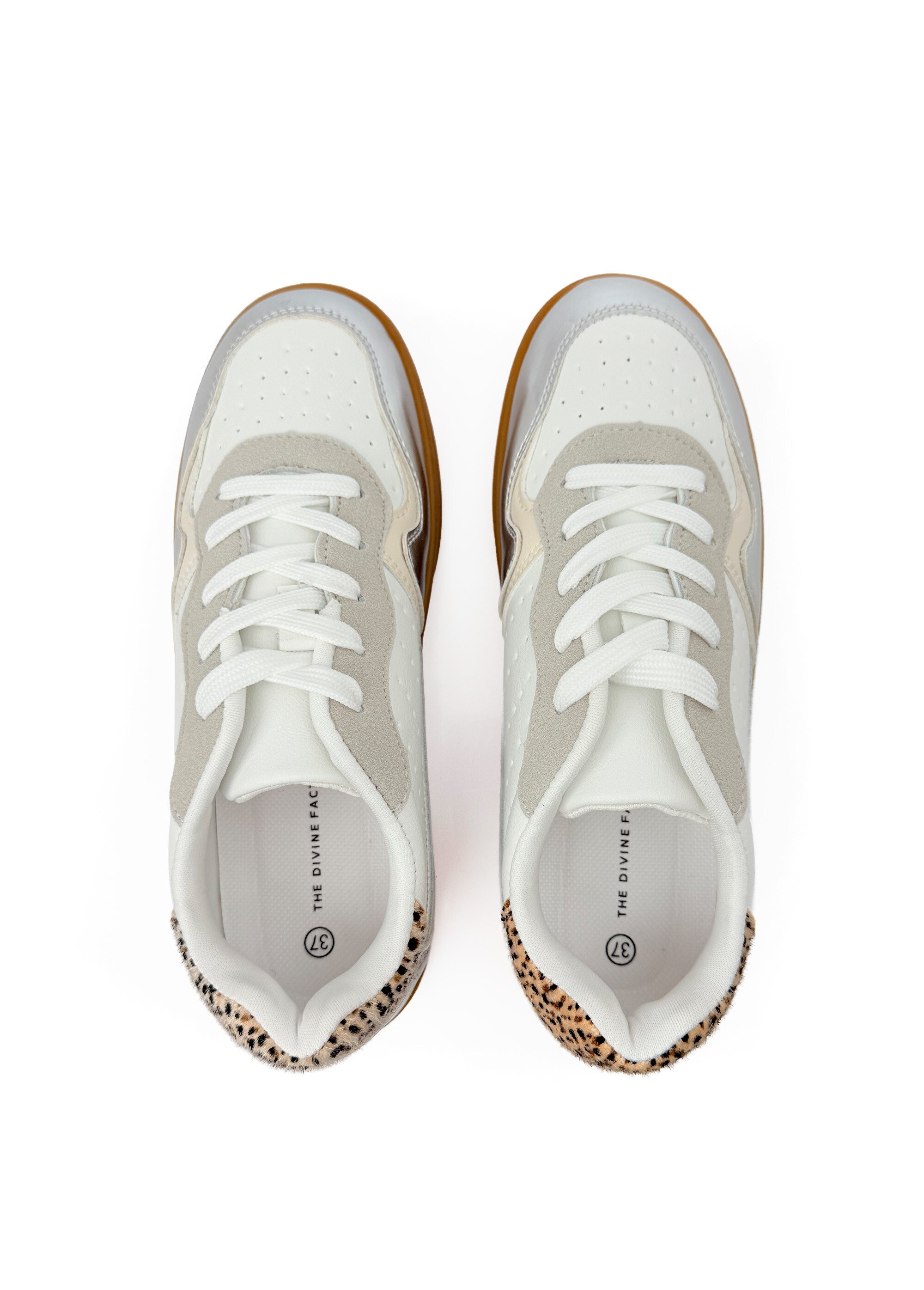 Sneakers à lacets empiècements fantaisie Femme Argenté JP-TDF5430 OV1