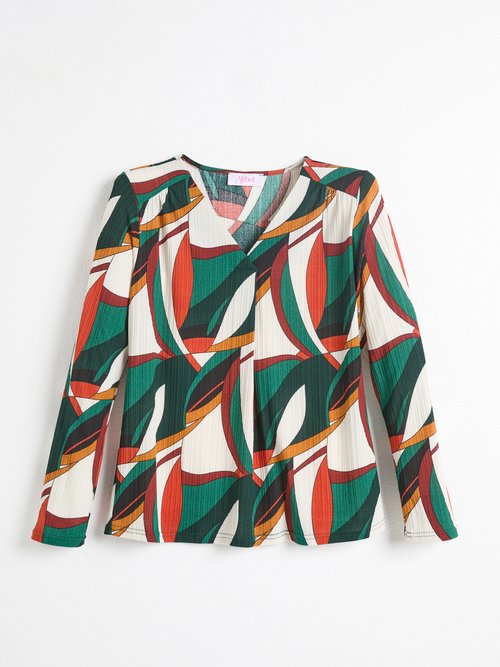 T-shirt évasé col V imprimé graphique multicolore Femme Vert CORRADO AP1