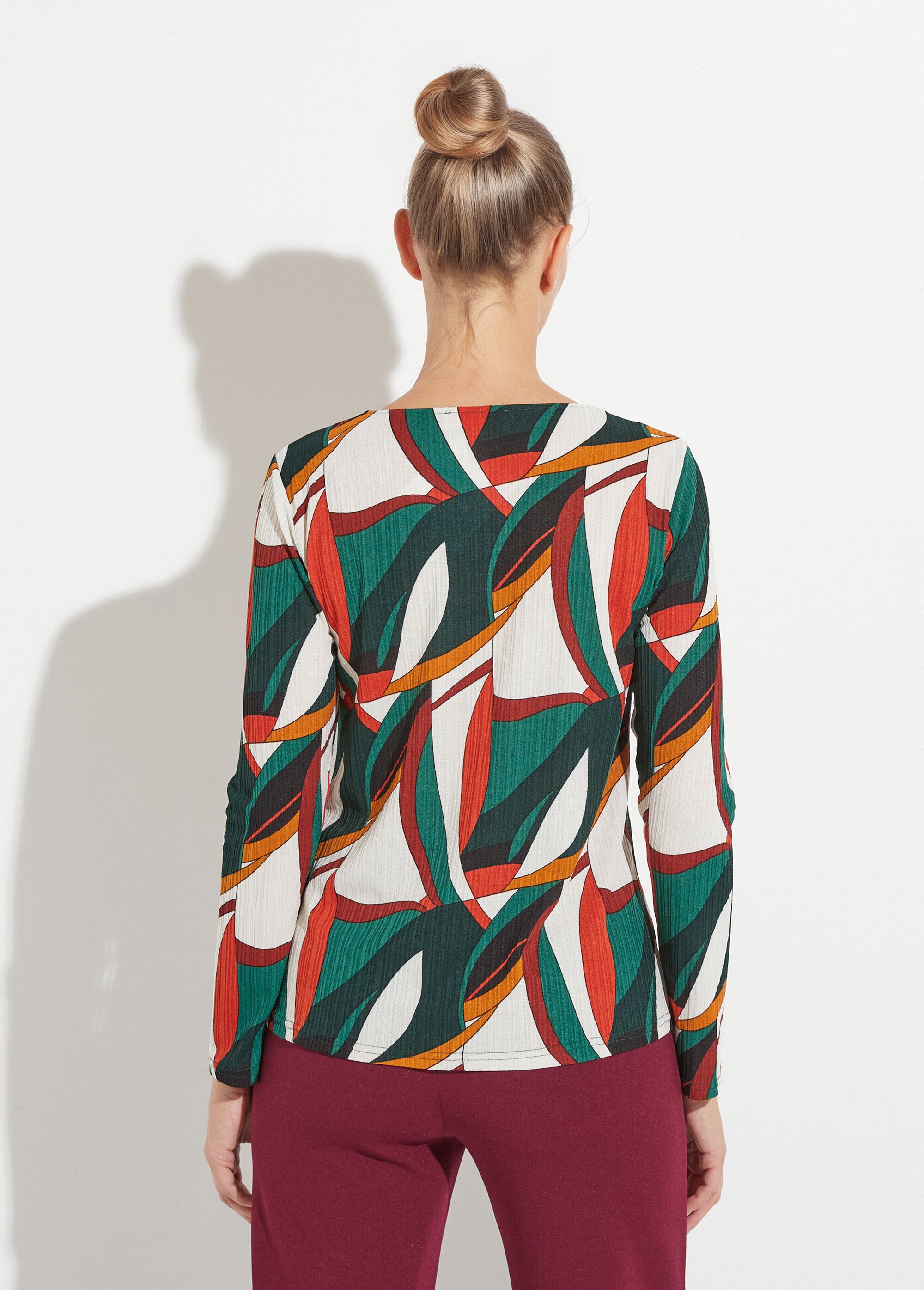T-shirt évasé col V imprimé graphique multicolore Femme Vert CORRADO DO1