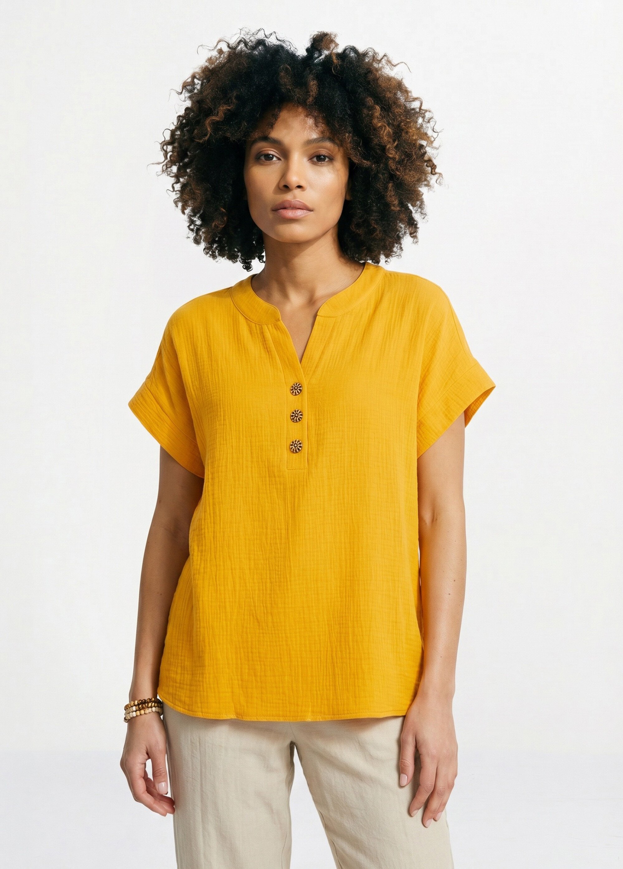 Tunique longue ample coton uni Femme Jaune COUTIL FA1