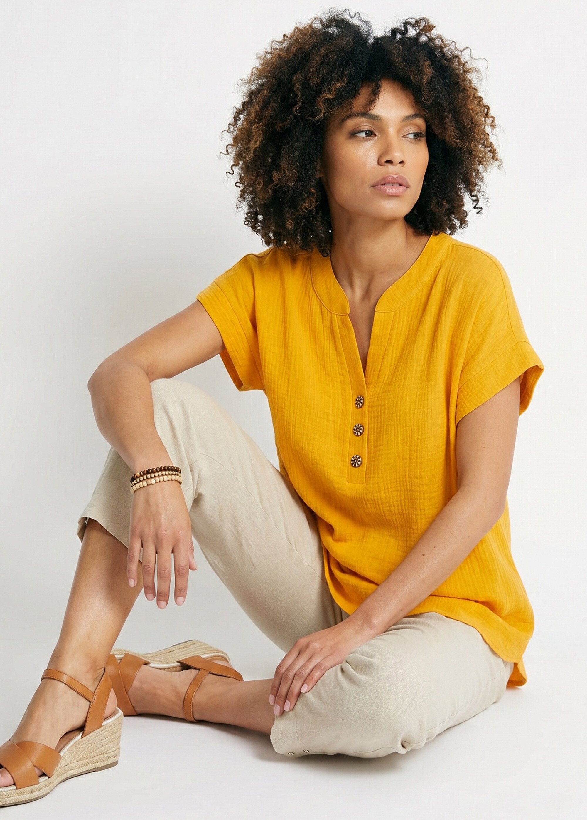 Tunique longue ample coton uni Femme Jaune COUTIL MV1