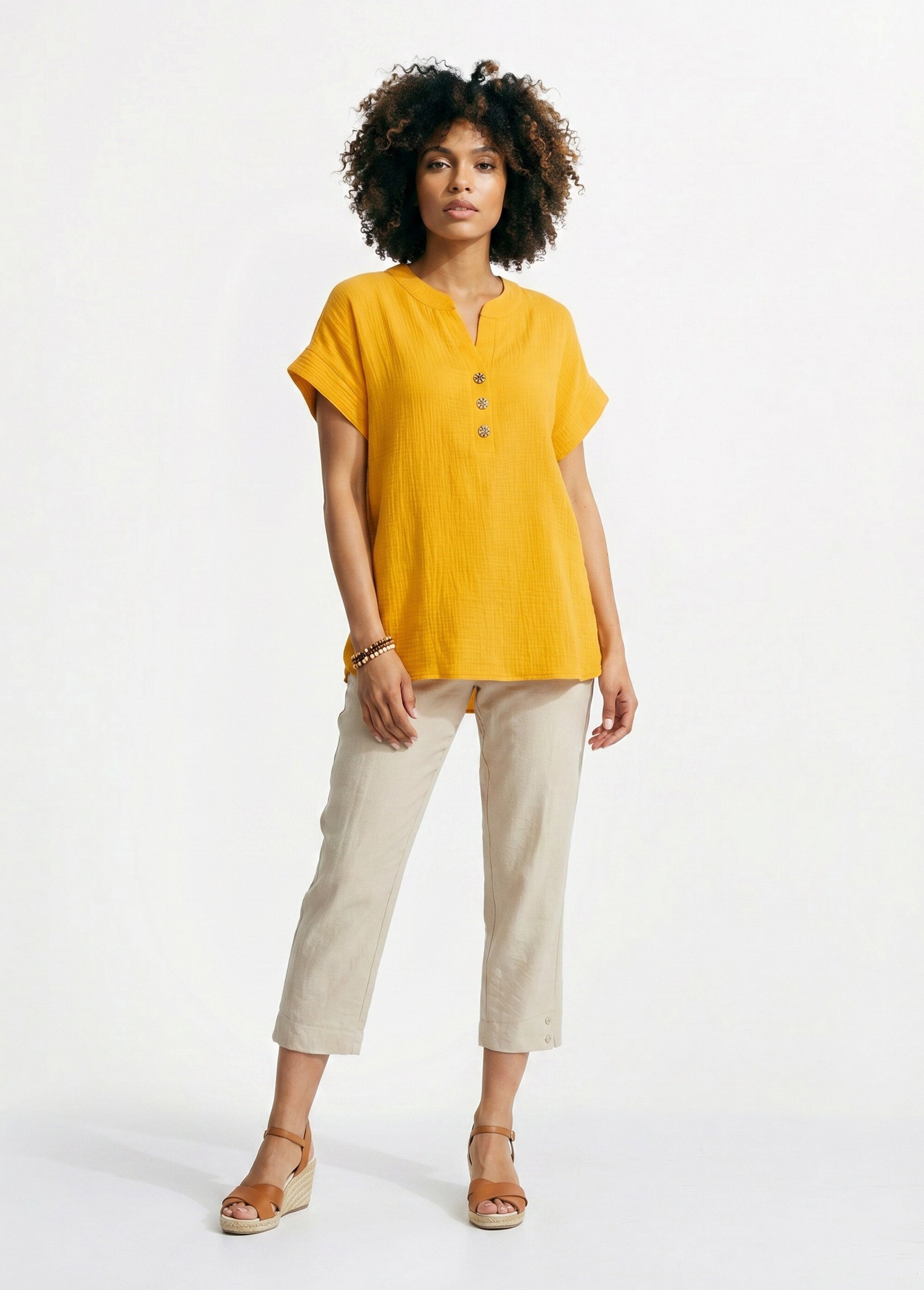 Tunique longue ample coton uni Femme Jaune COUTIL SI1