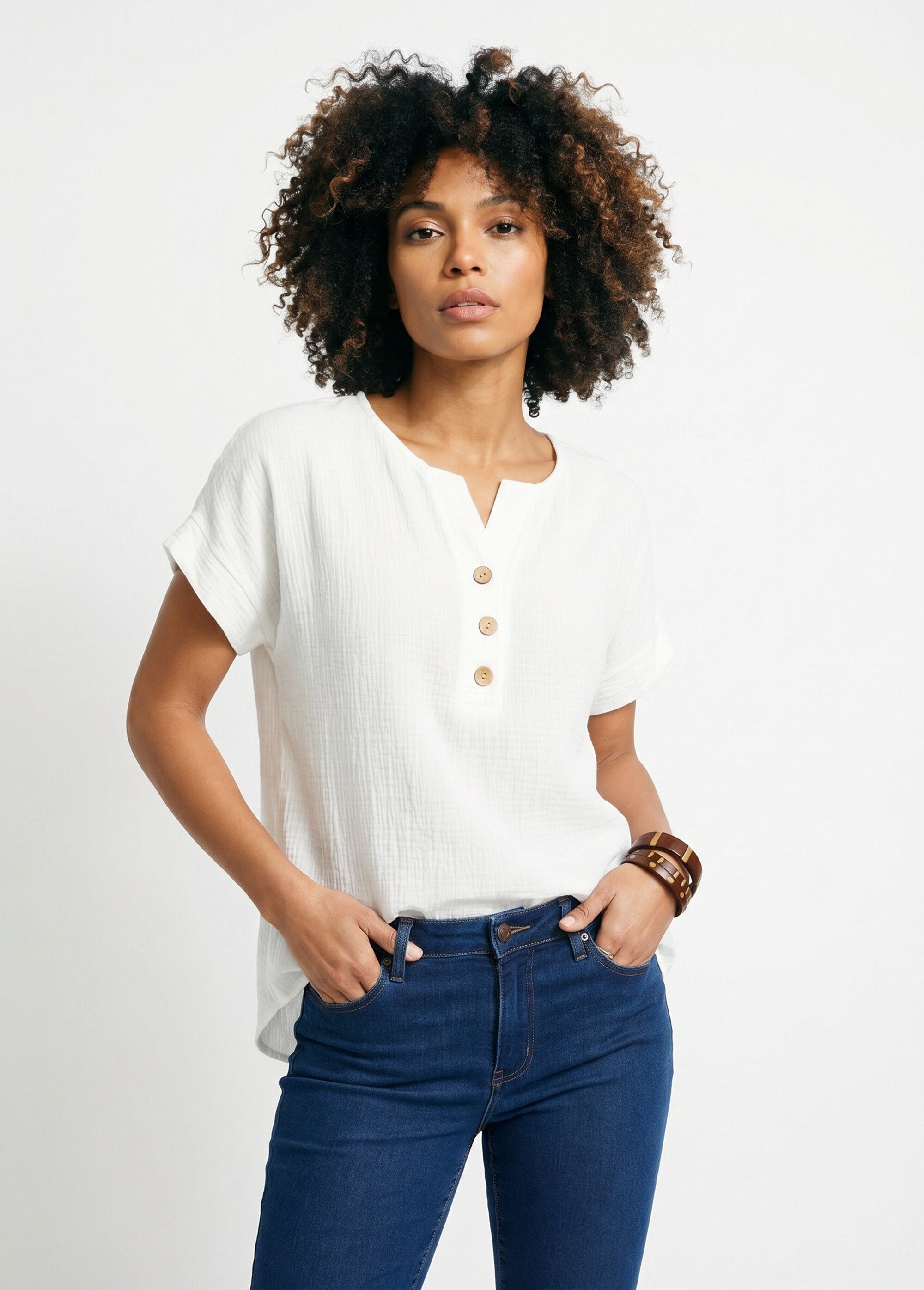 Tunique longue ample coton uni Femme Beige COUTIL MV1