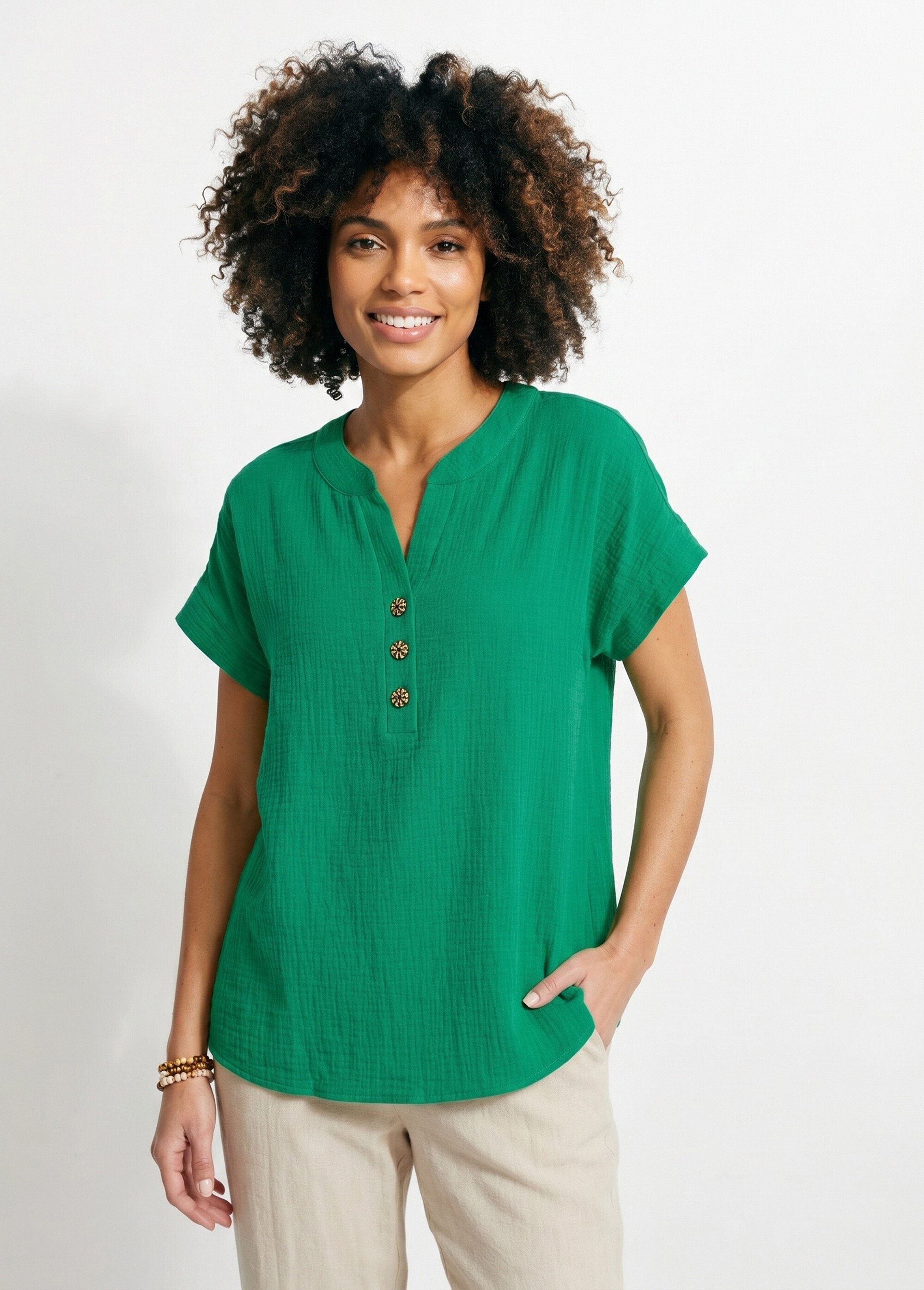 Tunique longue ample coton uni Femme Vert COUTIL FA1