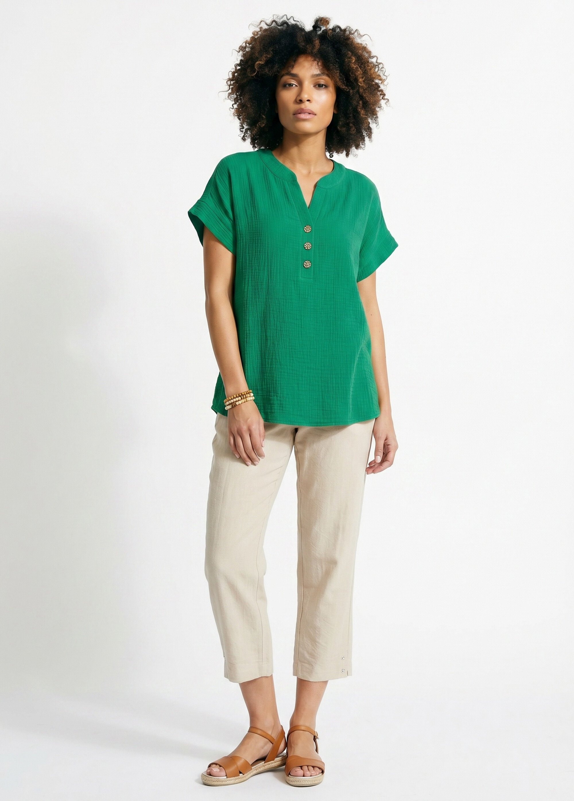 Tunique longue ample coton uni Femme Vert COUTIL SI1