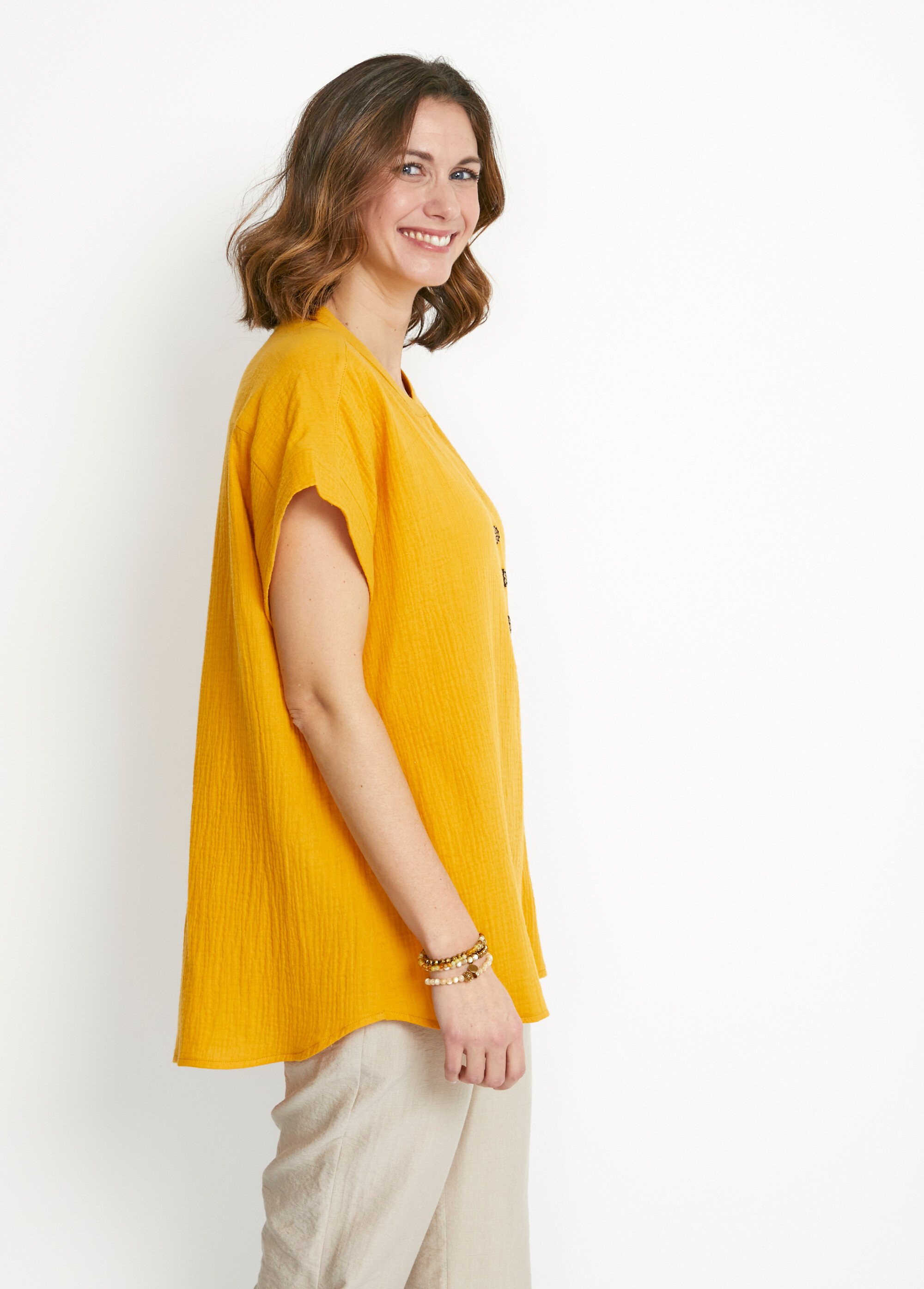 Tunique longue ample coton uni Femme Jaune COUTIL DR1