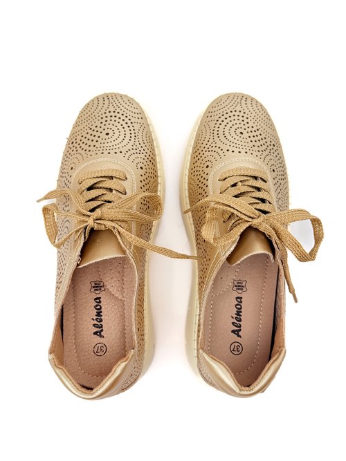 Baskets métallisées, semelle compensée Femme Doré JP-AL1403 OV1